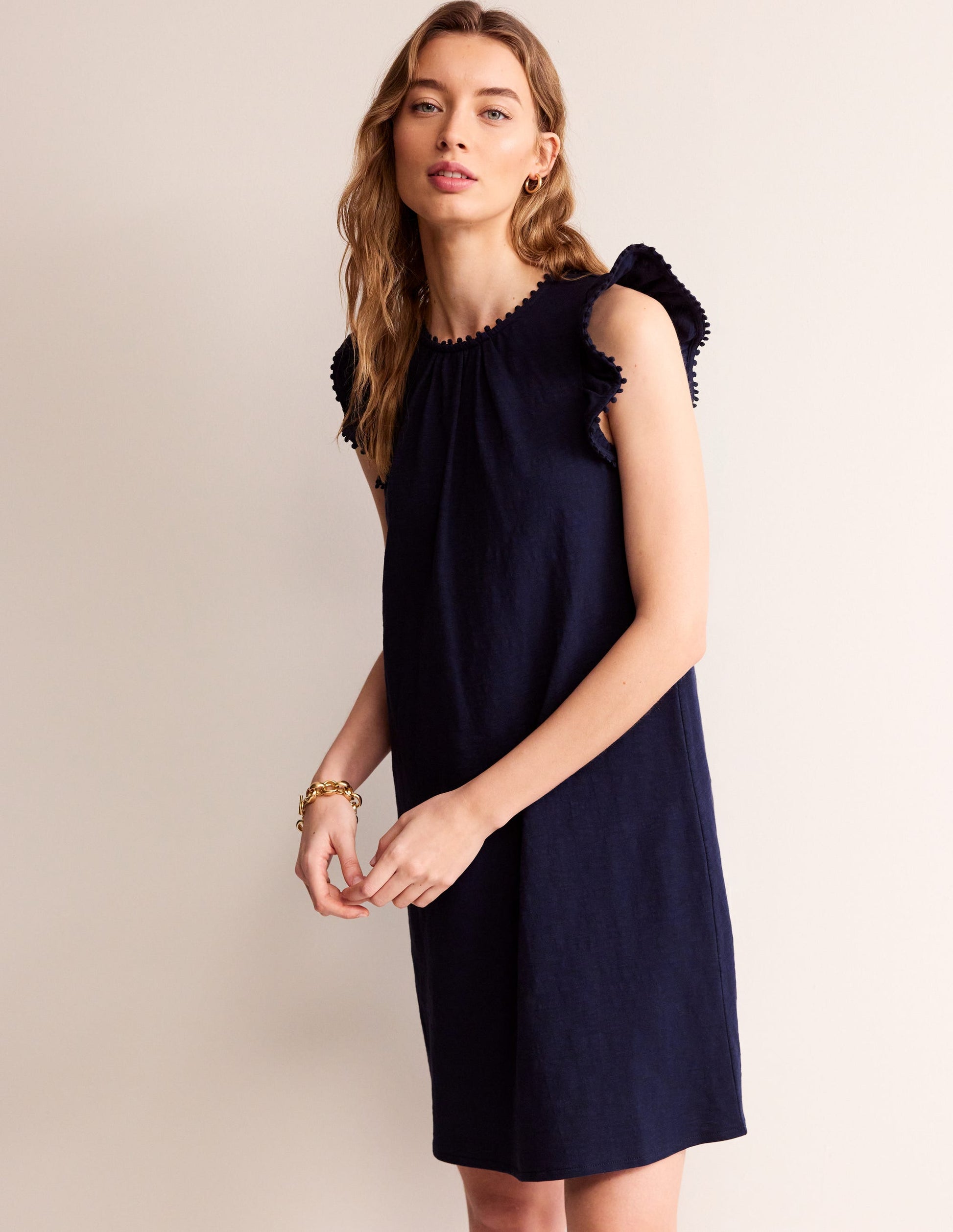 Georgina Pom Ruffle Dress-Navy-4