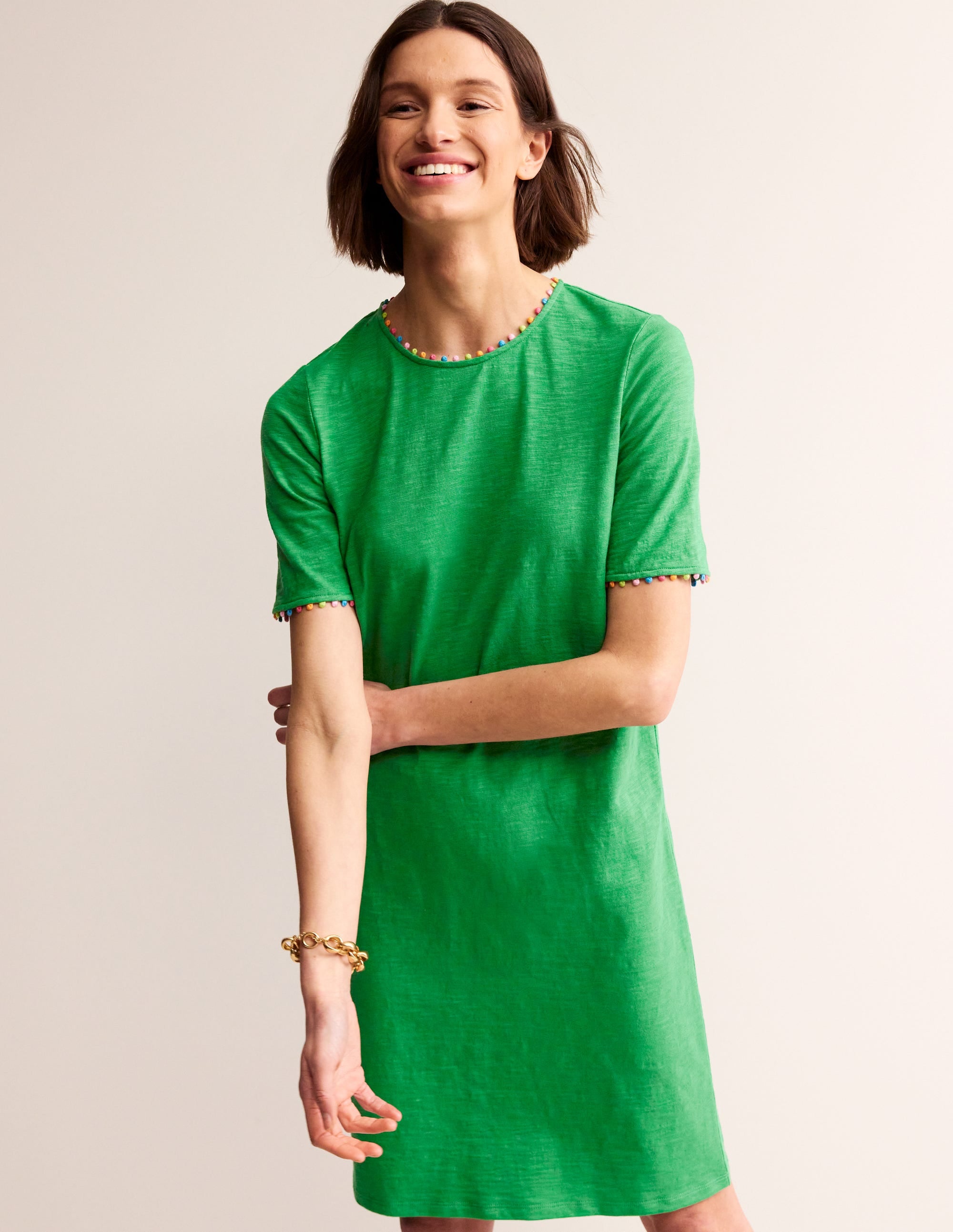 Ali Pom Sleeve Dress-Green Tambourine - Image 1