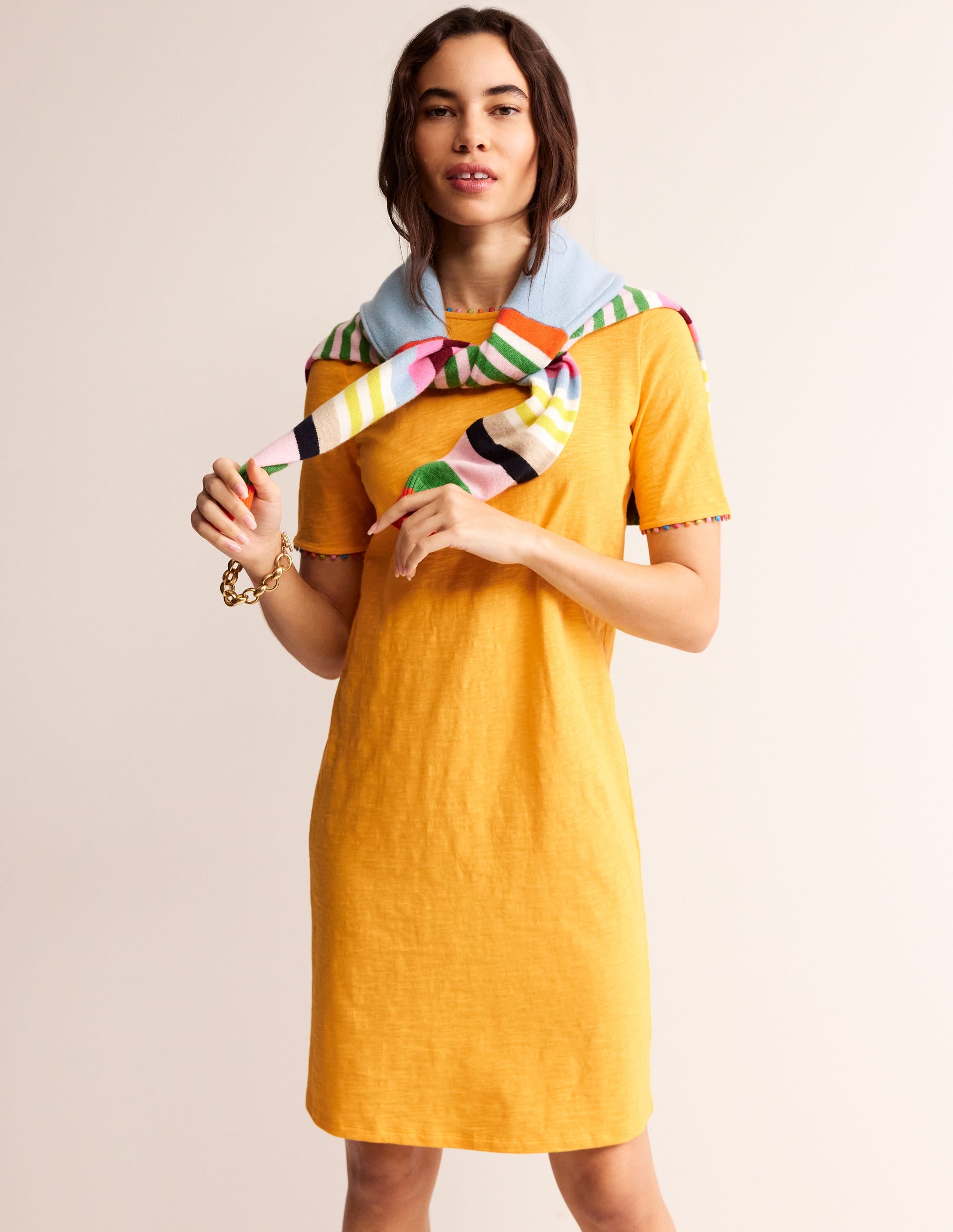 Ali Pom Sleeve Dress-Artisan's Gold - Image 1