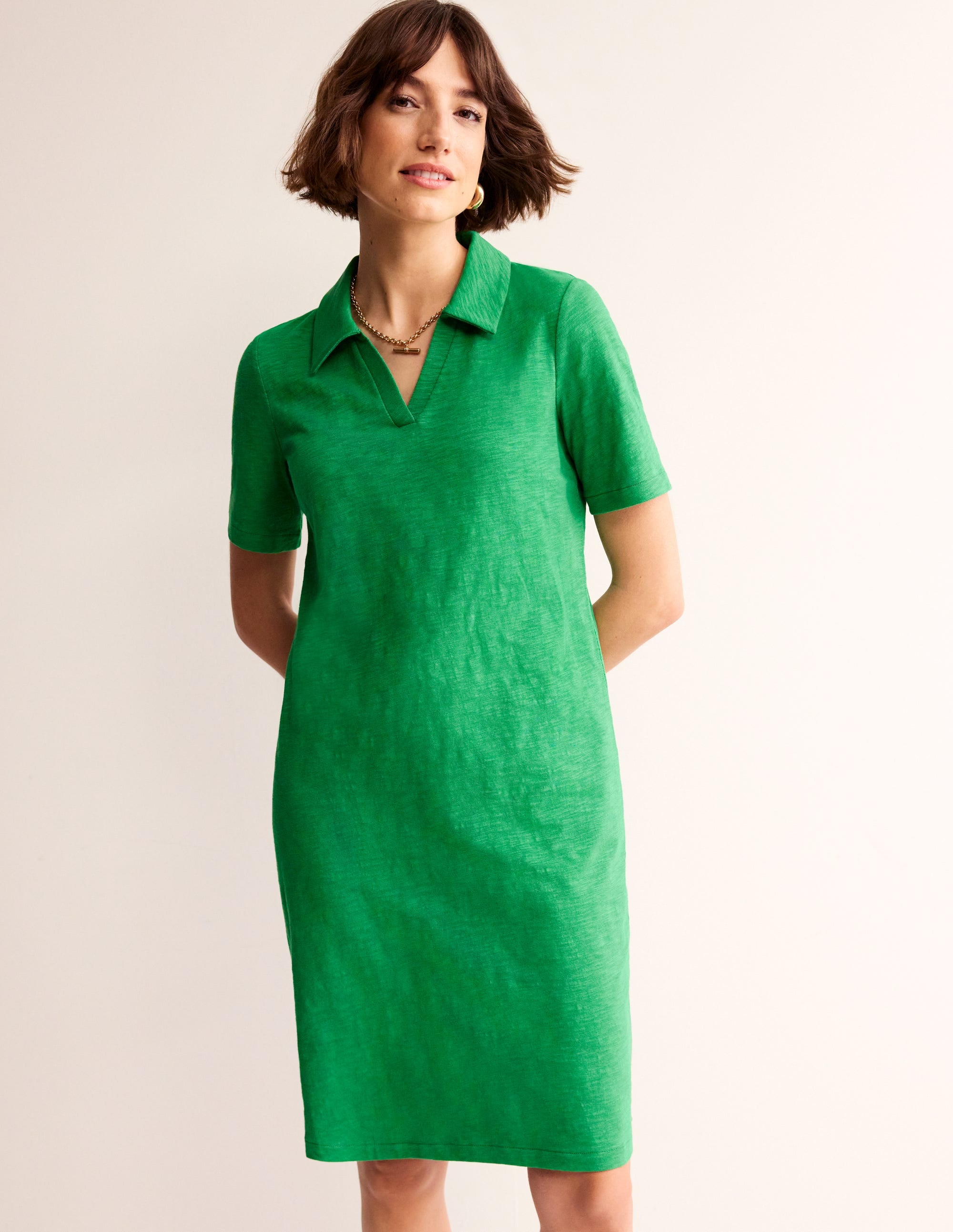 Ingrid Polo Cotton Dress-Green Tambourine - Image 1