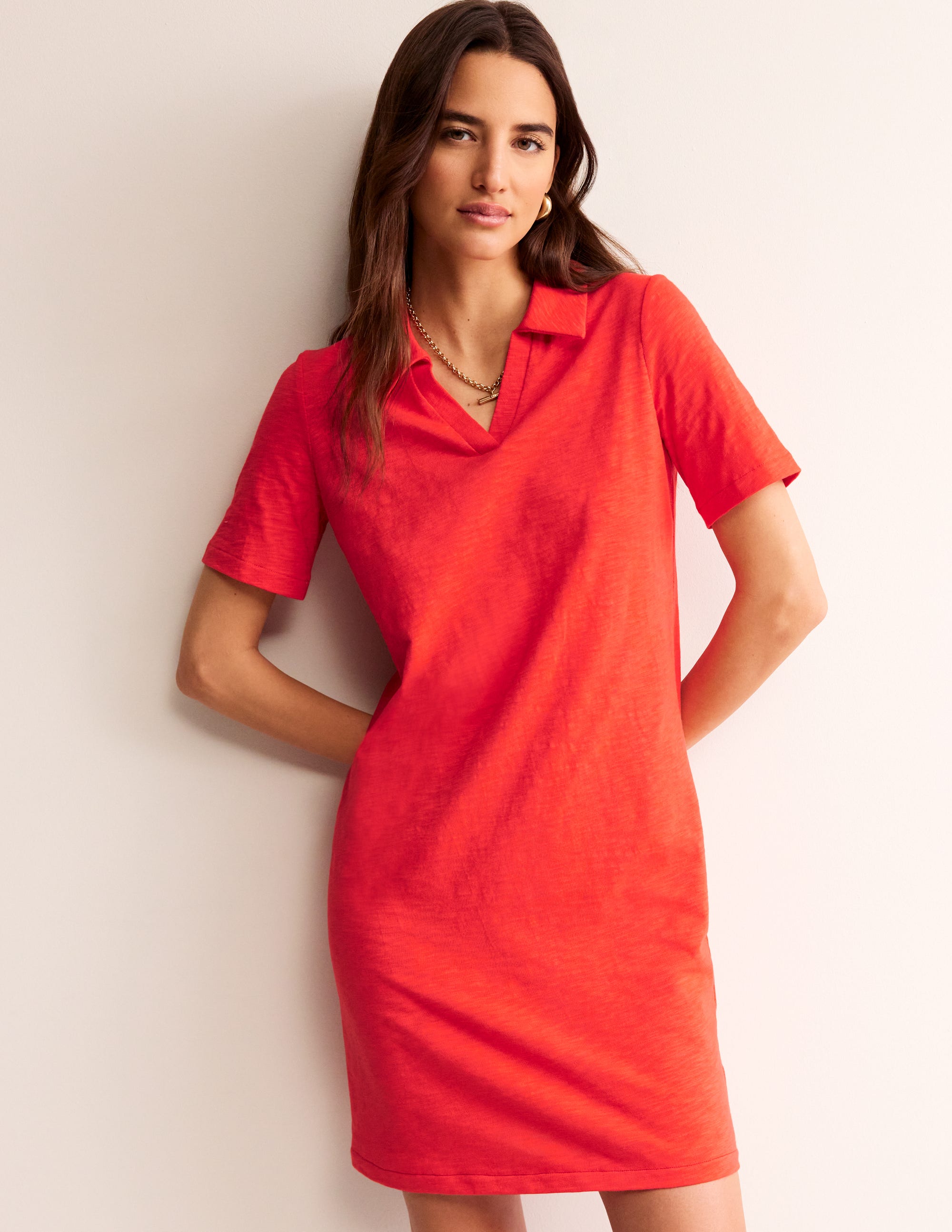 Ingrid Polo Cotton Dress-Poppy Red - Image 1