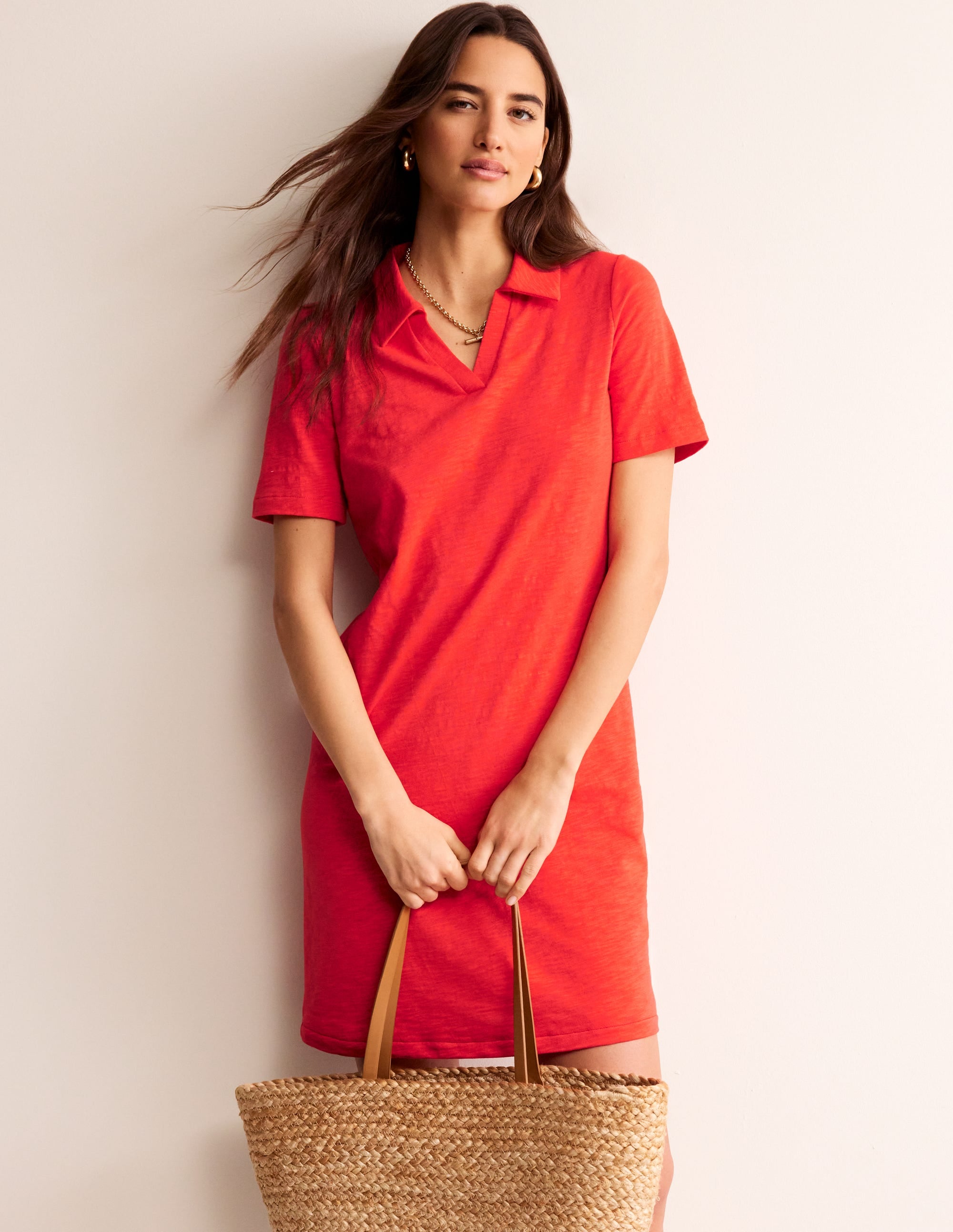 Ingrid Polo Cotton Dress-Poppy Red - Image 4