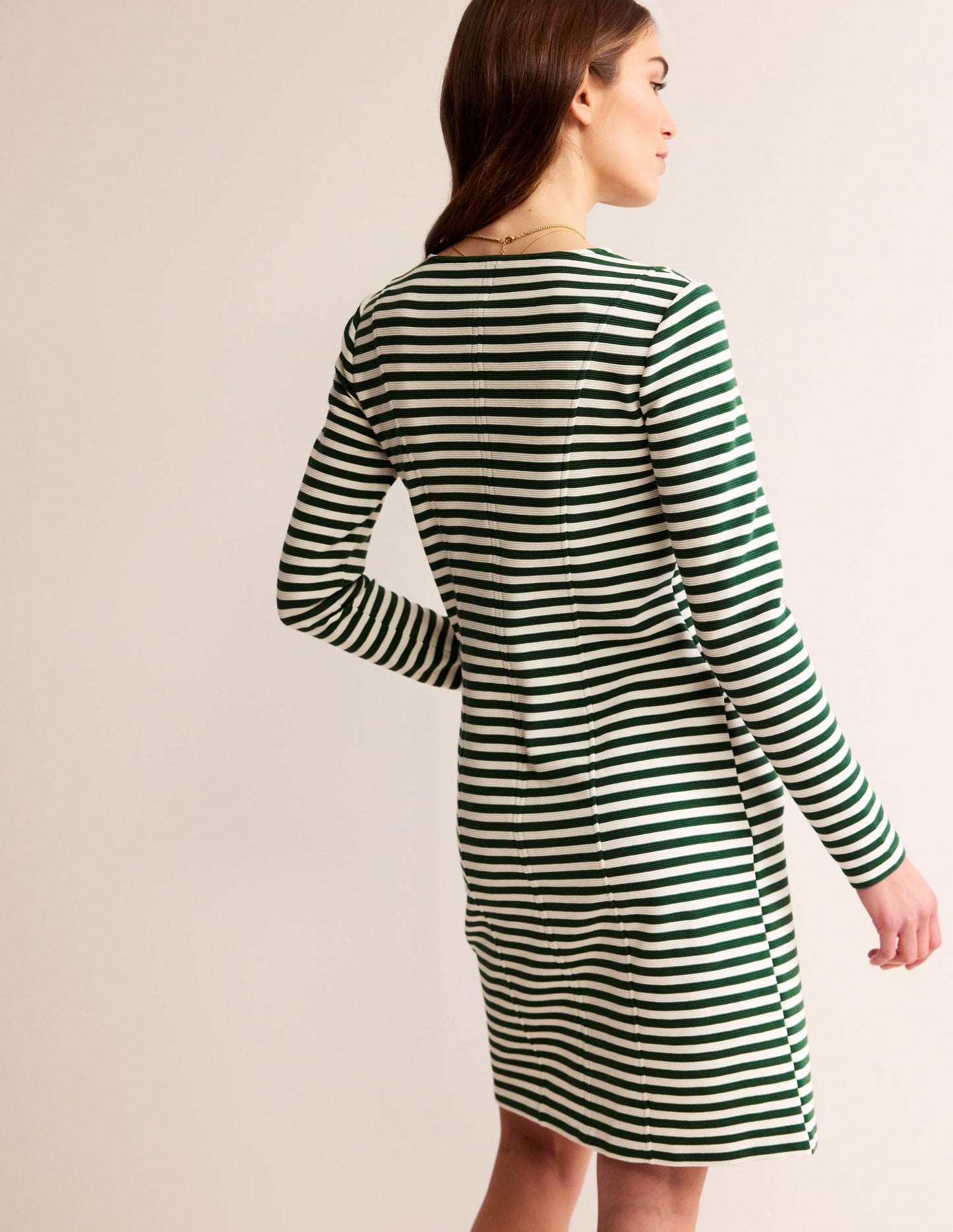 Ellen Ottoman Dress-Dark green, Ivory Stripe