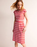 Florrie Jersey Dress-Poppy Red. Geo Wave