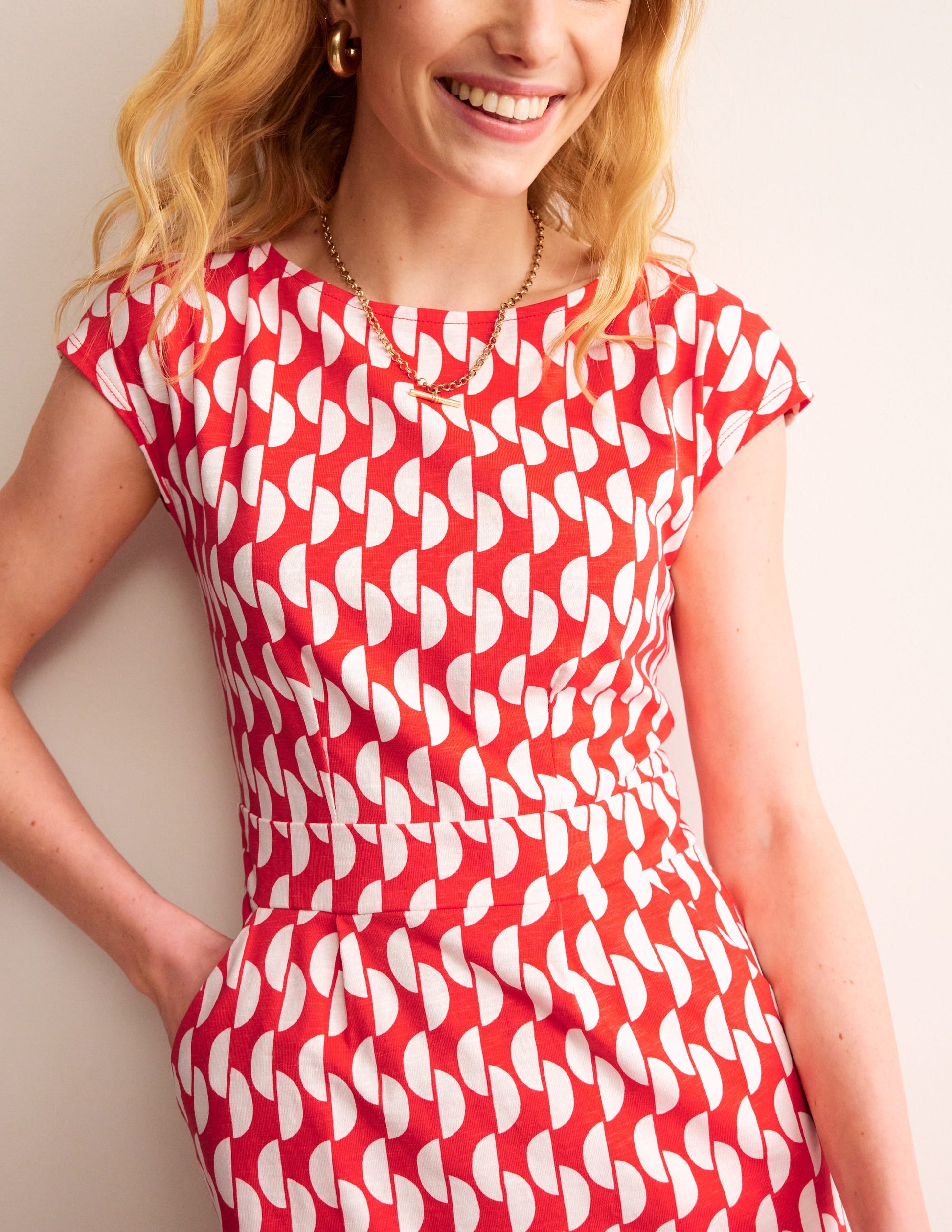 Florrie Jersey Dress-Poppy Red. Geo Wave-2