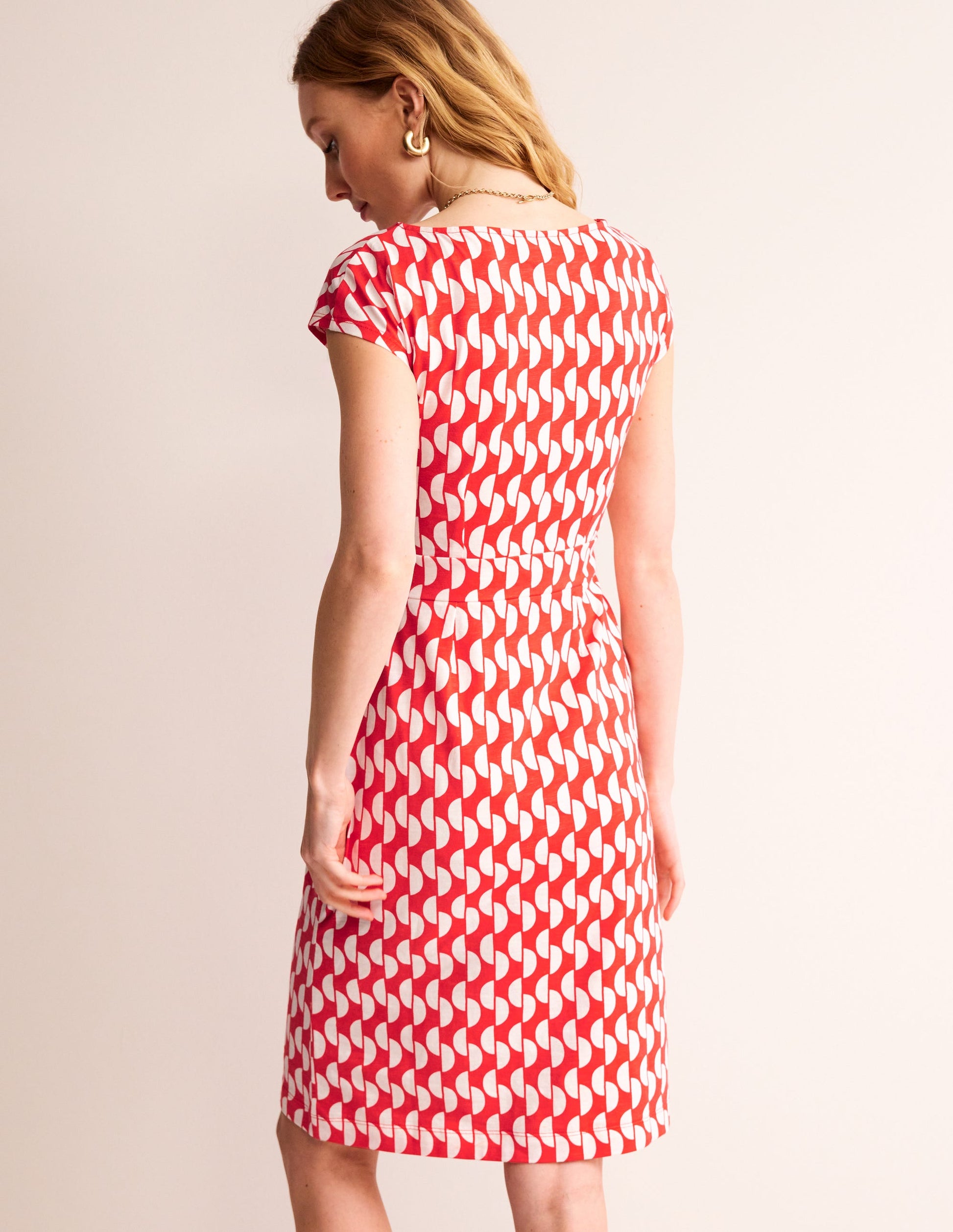 Florrie Jersey Dress-Poppy Red. Geo Wave-3