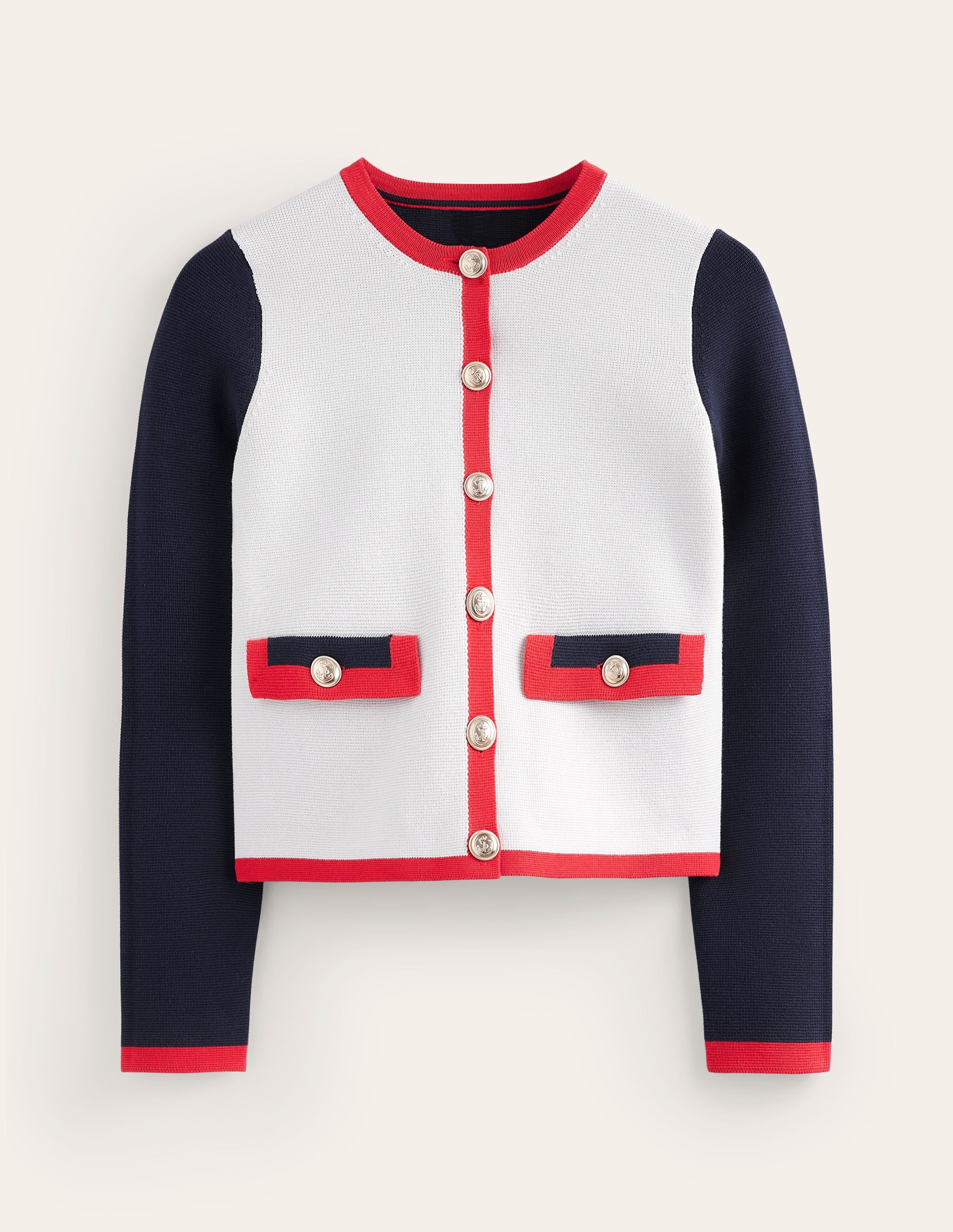 Holly Knitted Jacket-Warm Ivory/ Navy/ Red - Image 5