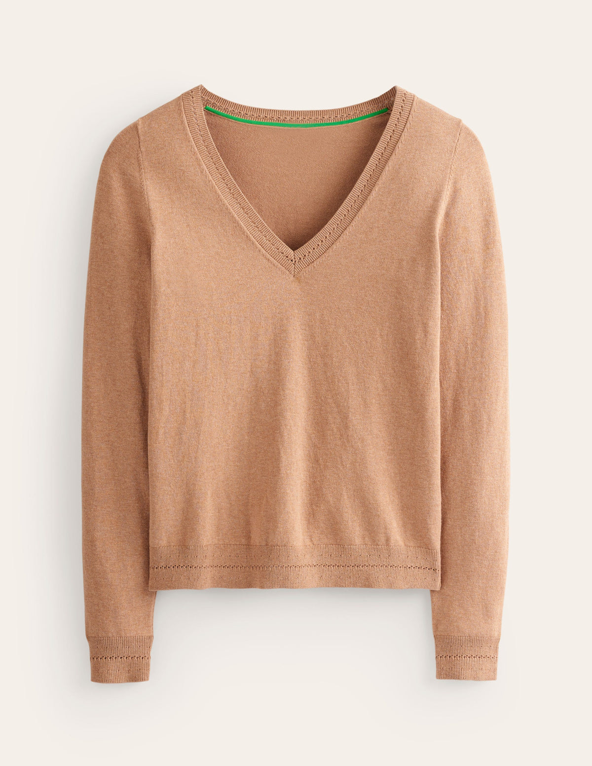 Catriona Cotton V-Neck Jumper-Camel Melange - Image 5