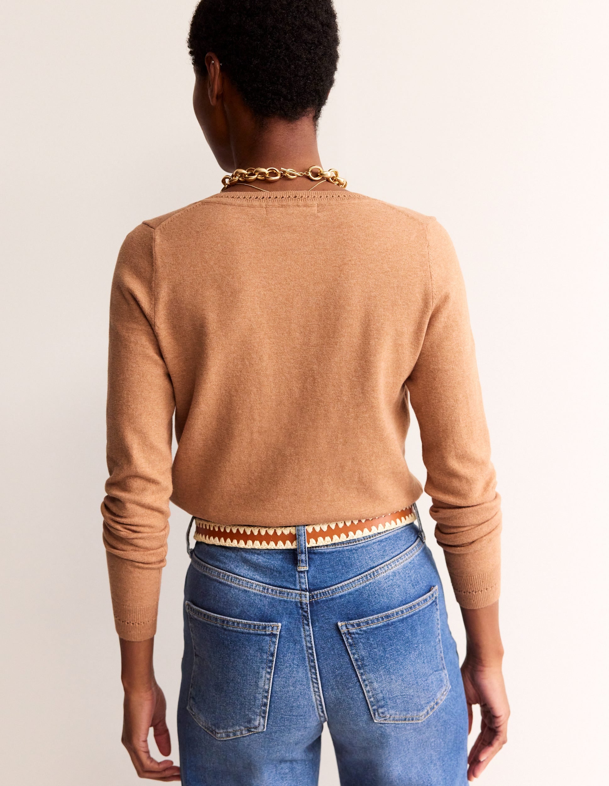 Catriona Cotton V-Neck Jumper-Camel Melange - Image 3
