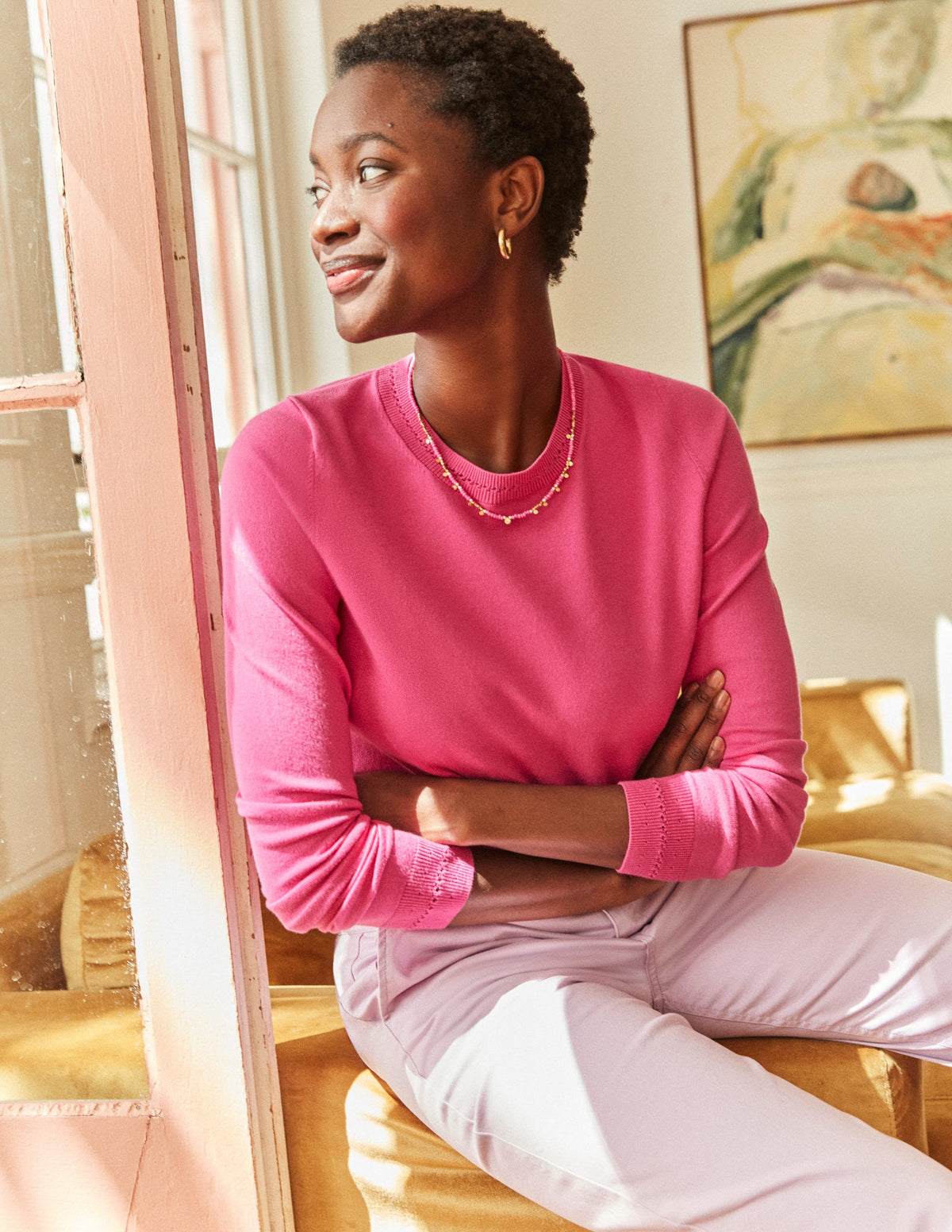 Catriona Cotton Crew Jumper-Cosmos Pink-5