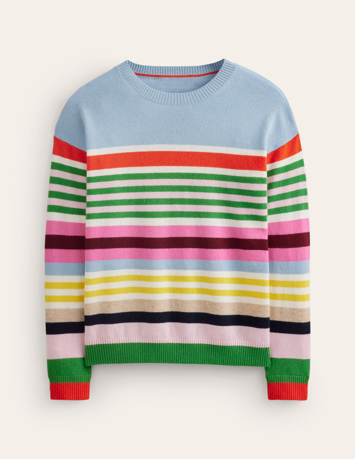 Lydia Cashmere Jumper-Light Blue, Orange Stripe-8