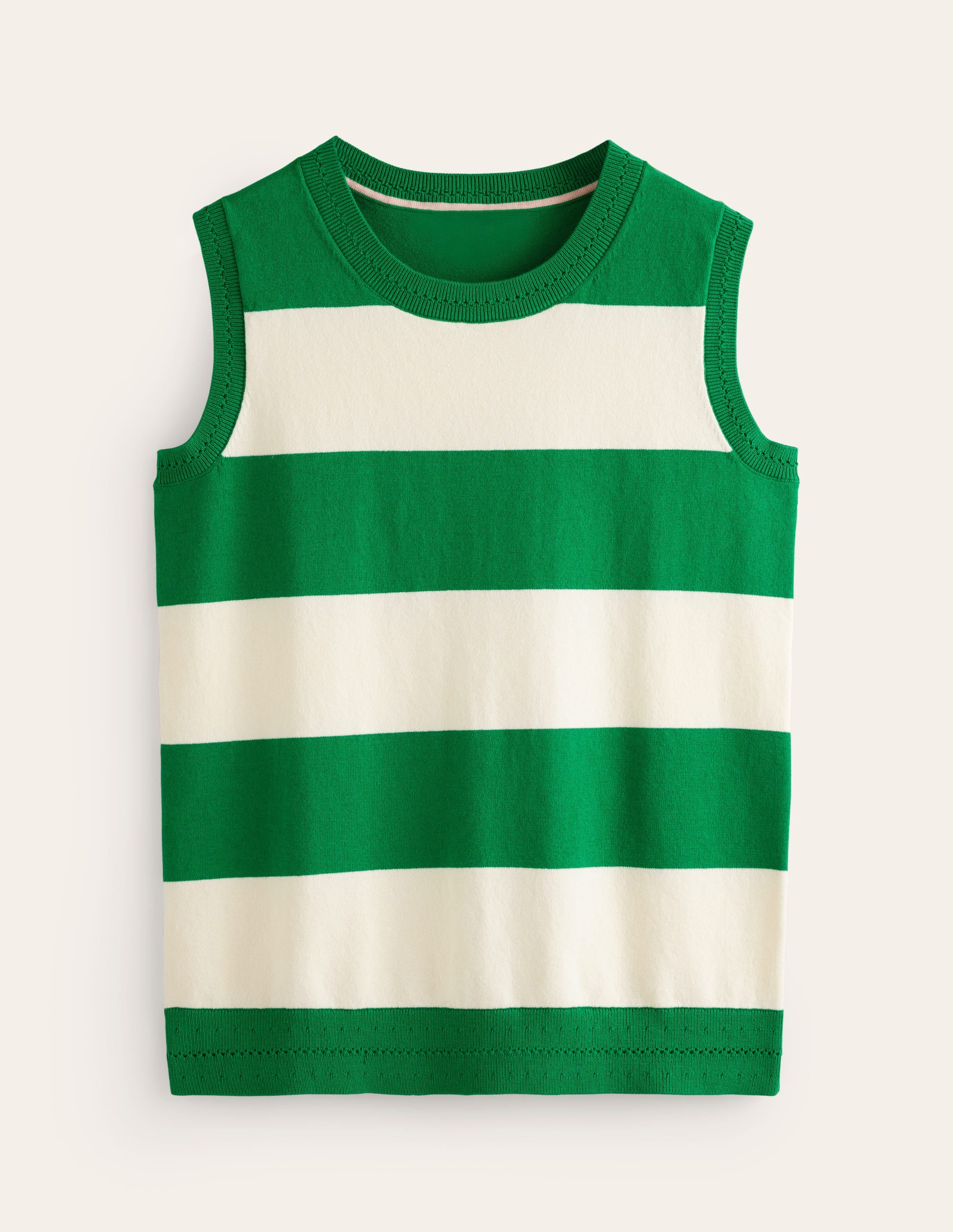 Catriona Crew Neck Cotton Tank-Rich Emerald / Ivory - Image 6