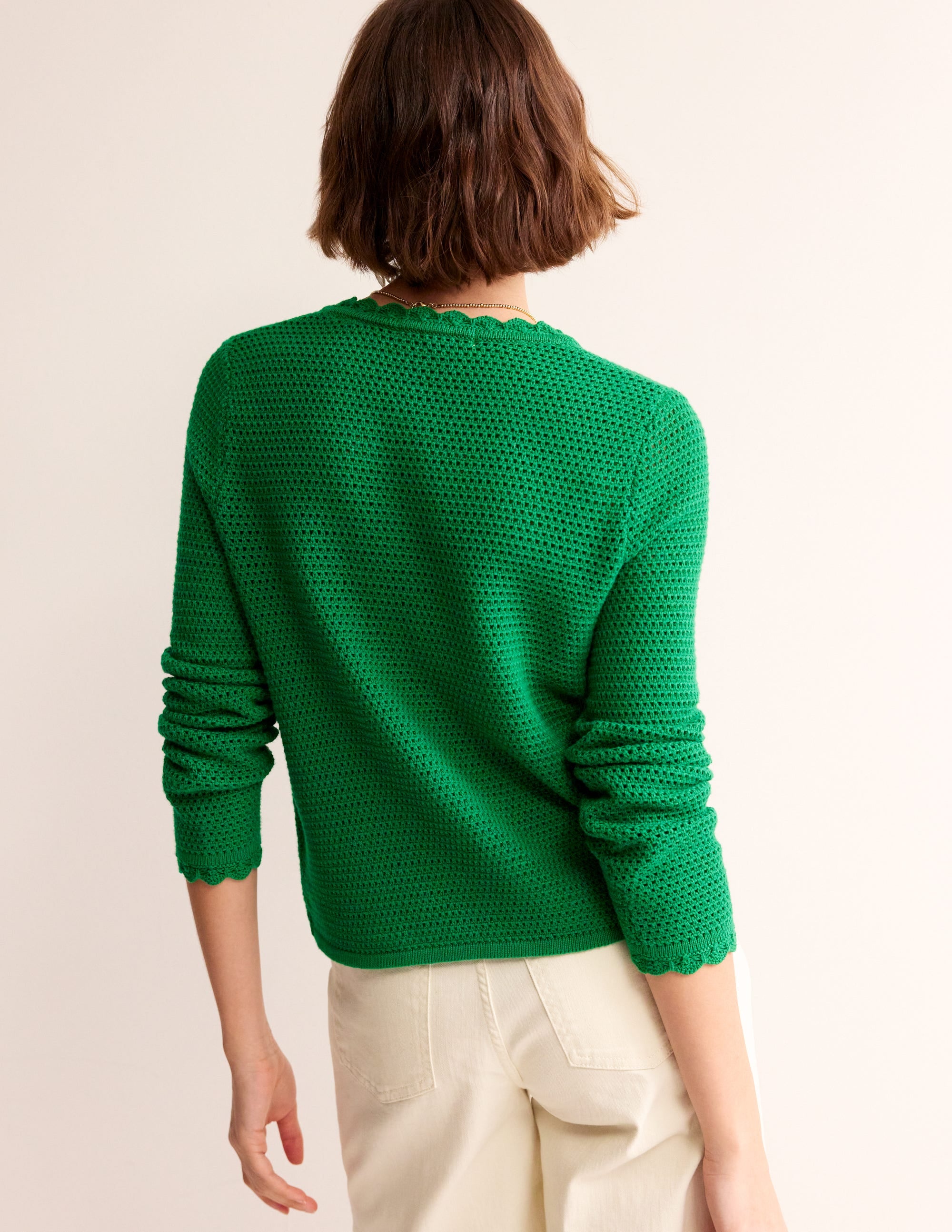 Textured Scallop Cardigan-Rich Emerald - Image 3