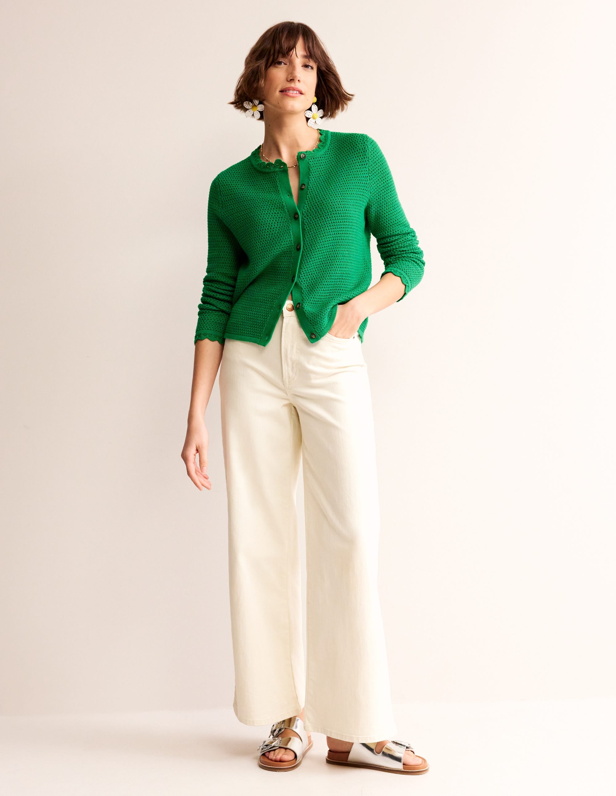 Textured Scallop Cardigan-Rich Emerald - Image 4