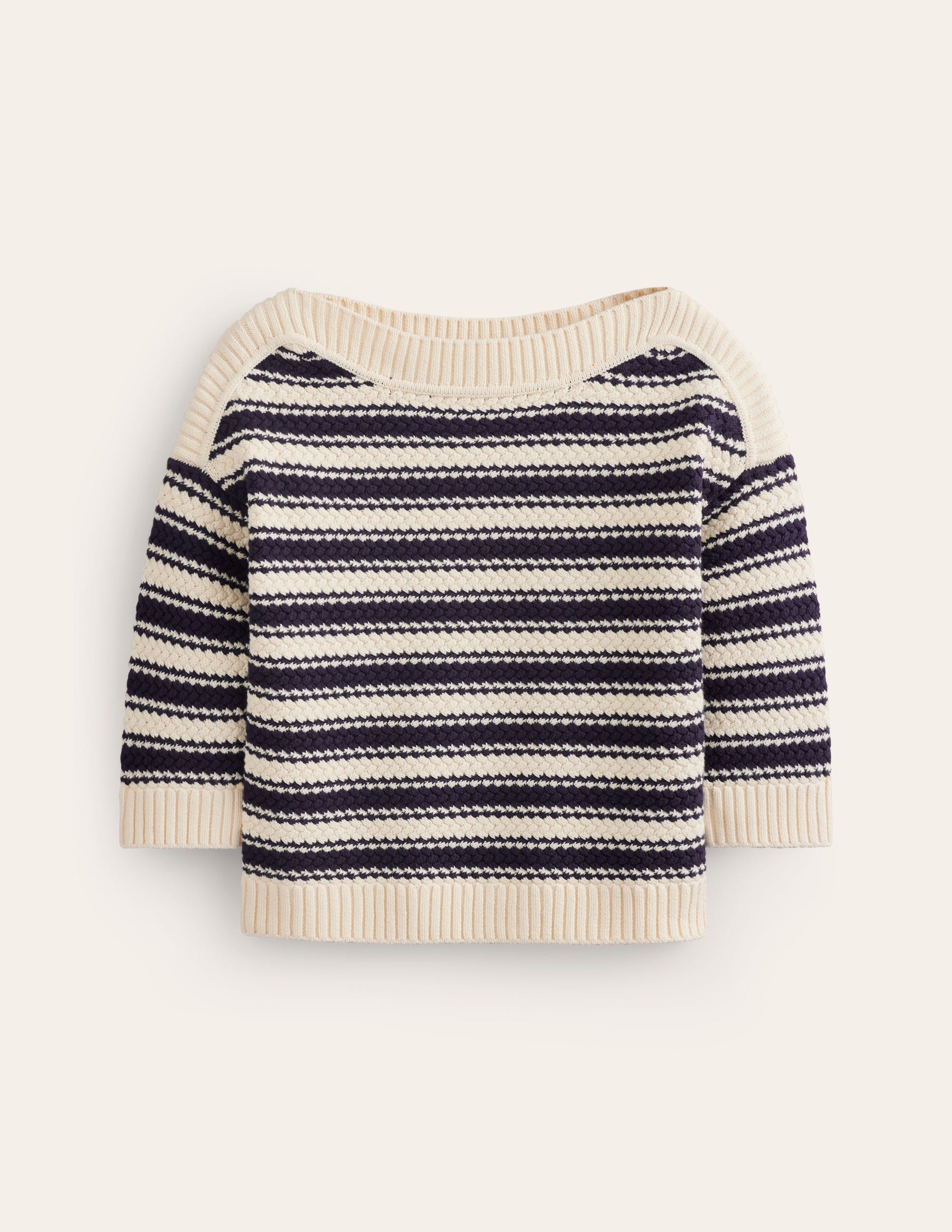 Textured Cotton Stripe Jumper-Navy, Ivory Textured Stripe-5