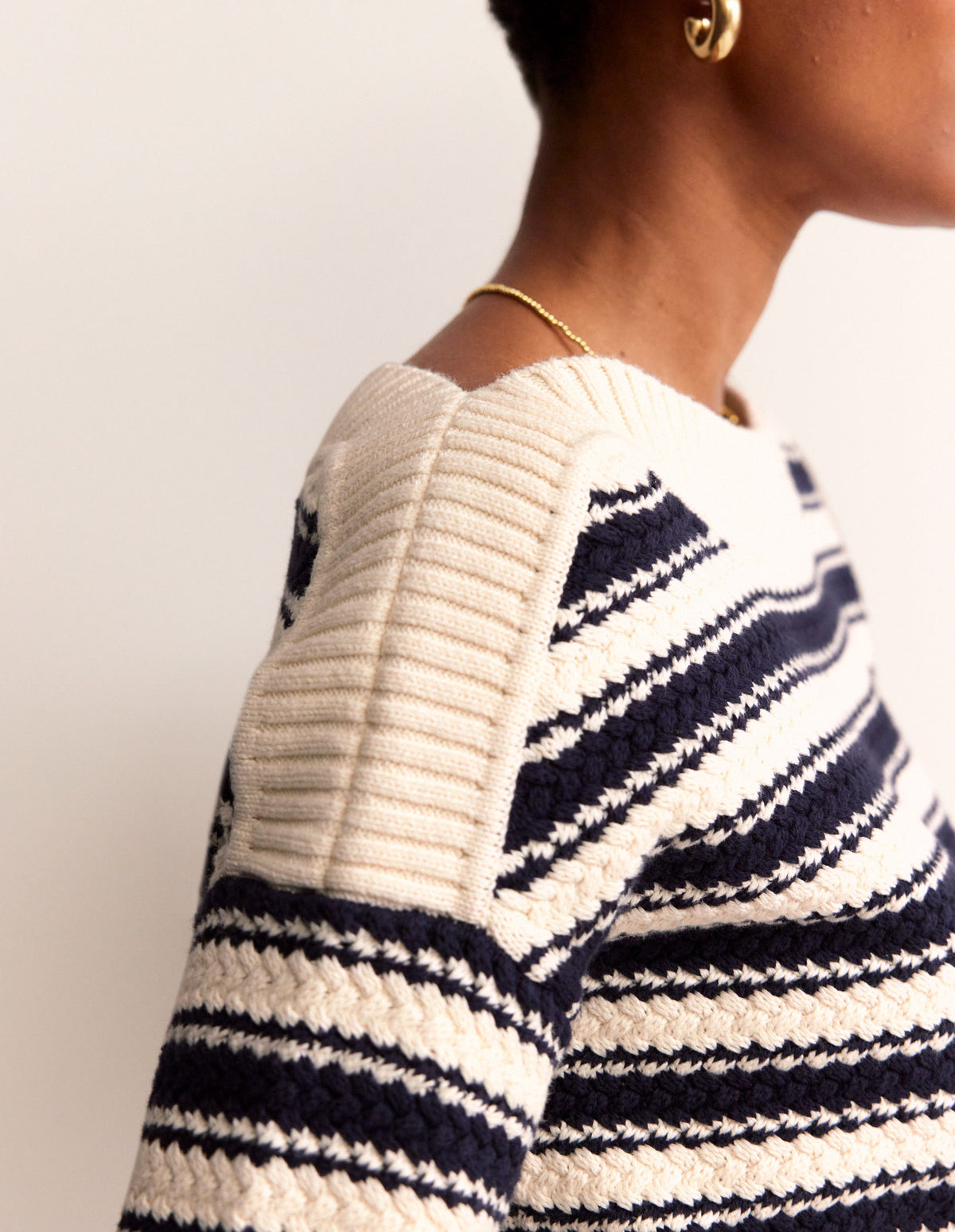 Textured Cotton Stripe Jumper-Navy, Ivory Textured Stripe-3