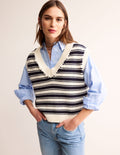 Textured Striped Cotton Tank-Navy, Ivory Textured Stripe