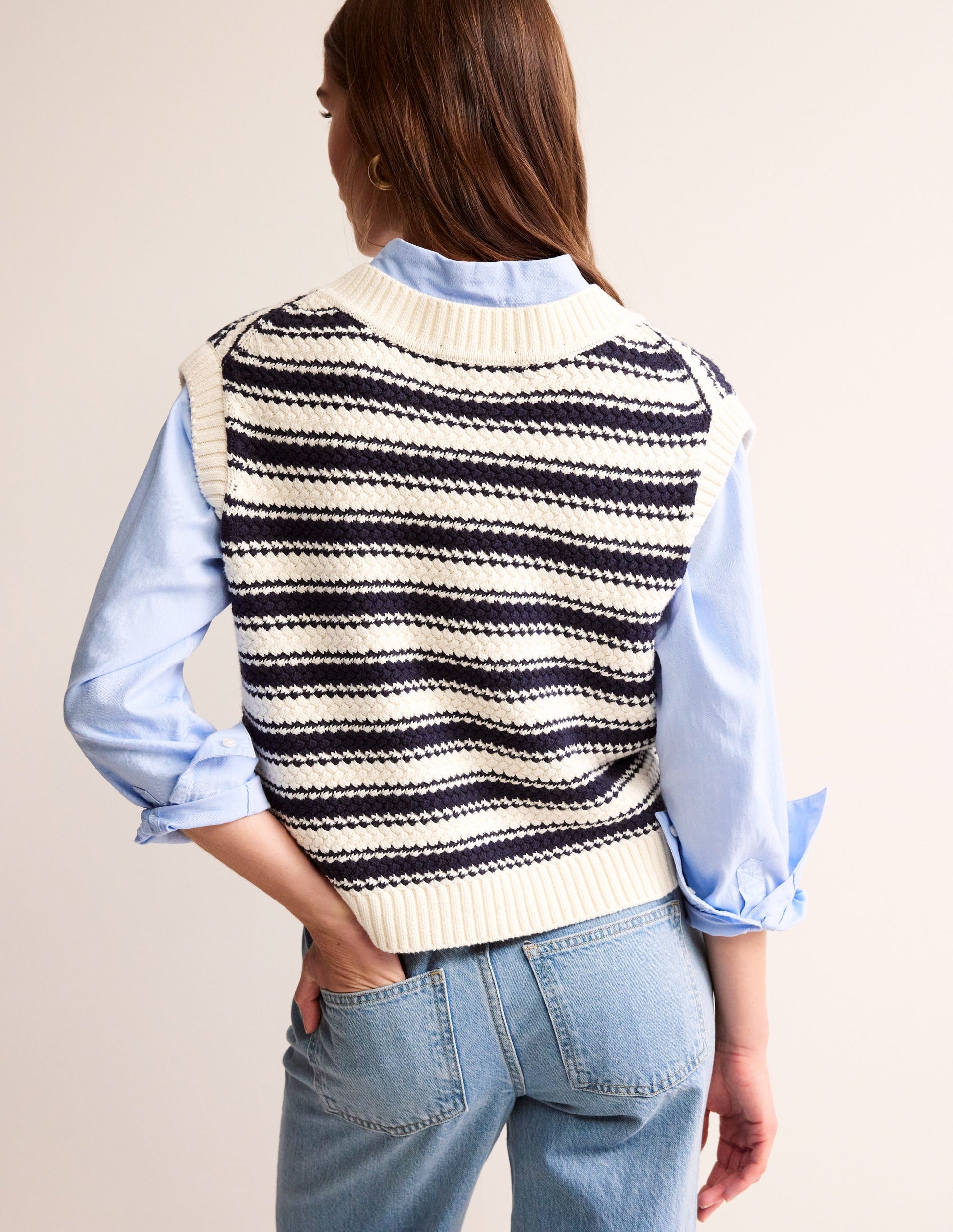 Textured Striped Cotton Tank-Navy, Ivory Textured Stripe-3