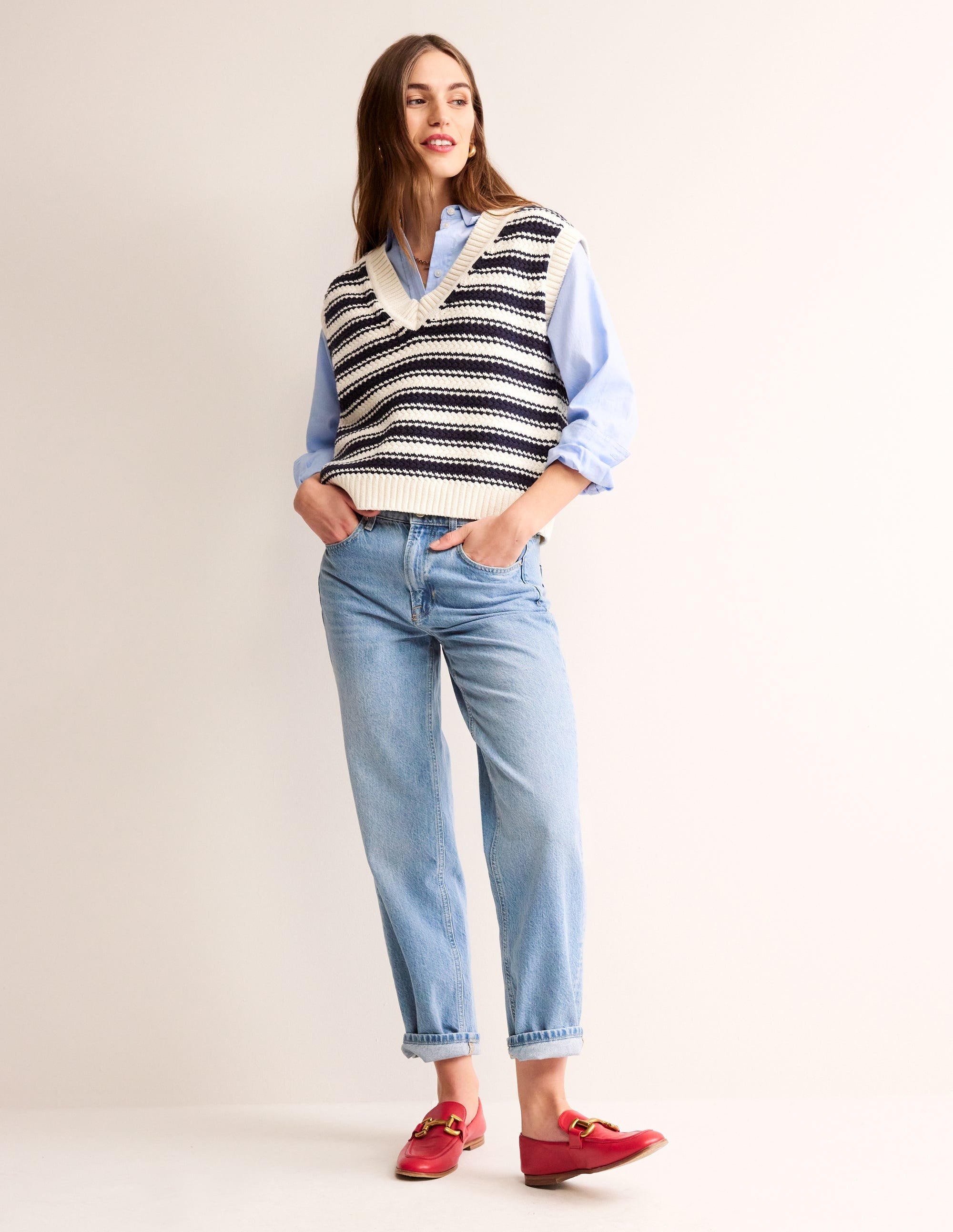 Textured Striped Cotton Tank-Navy, Ivory Textured Stripe - Image 4