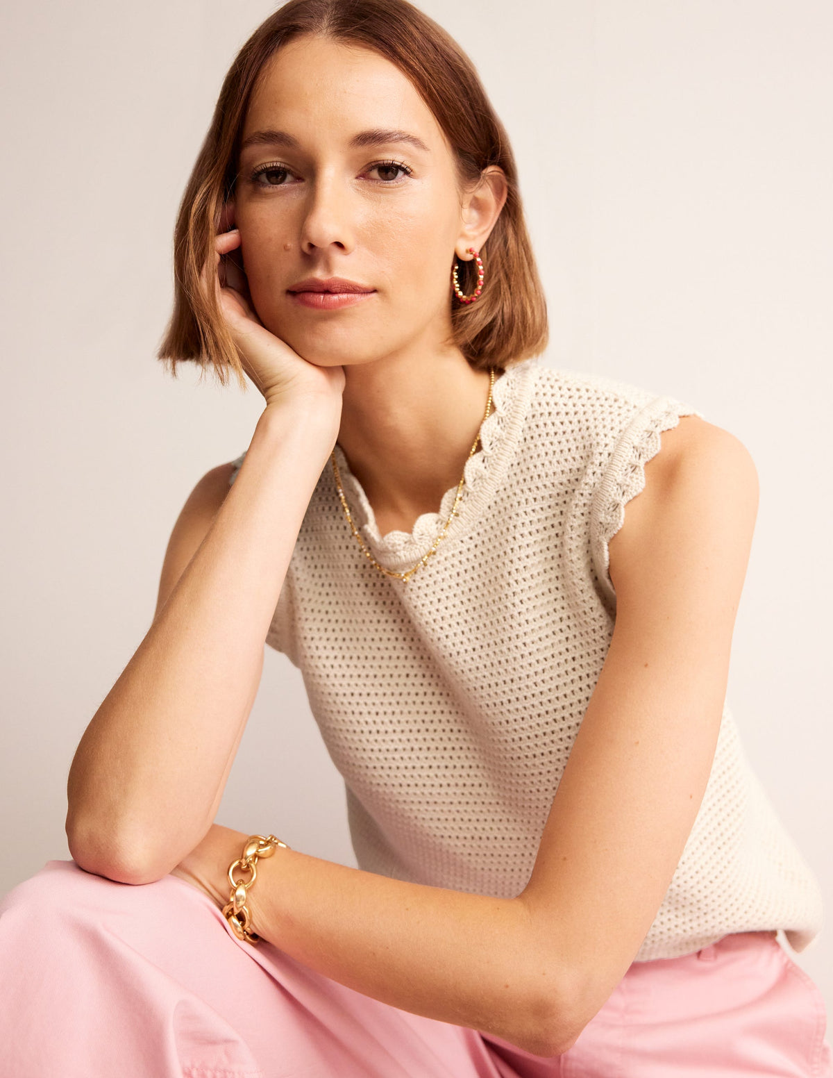 Textured Scallop Tank-Warm Ivory - Image 4