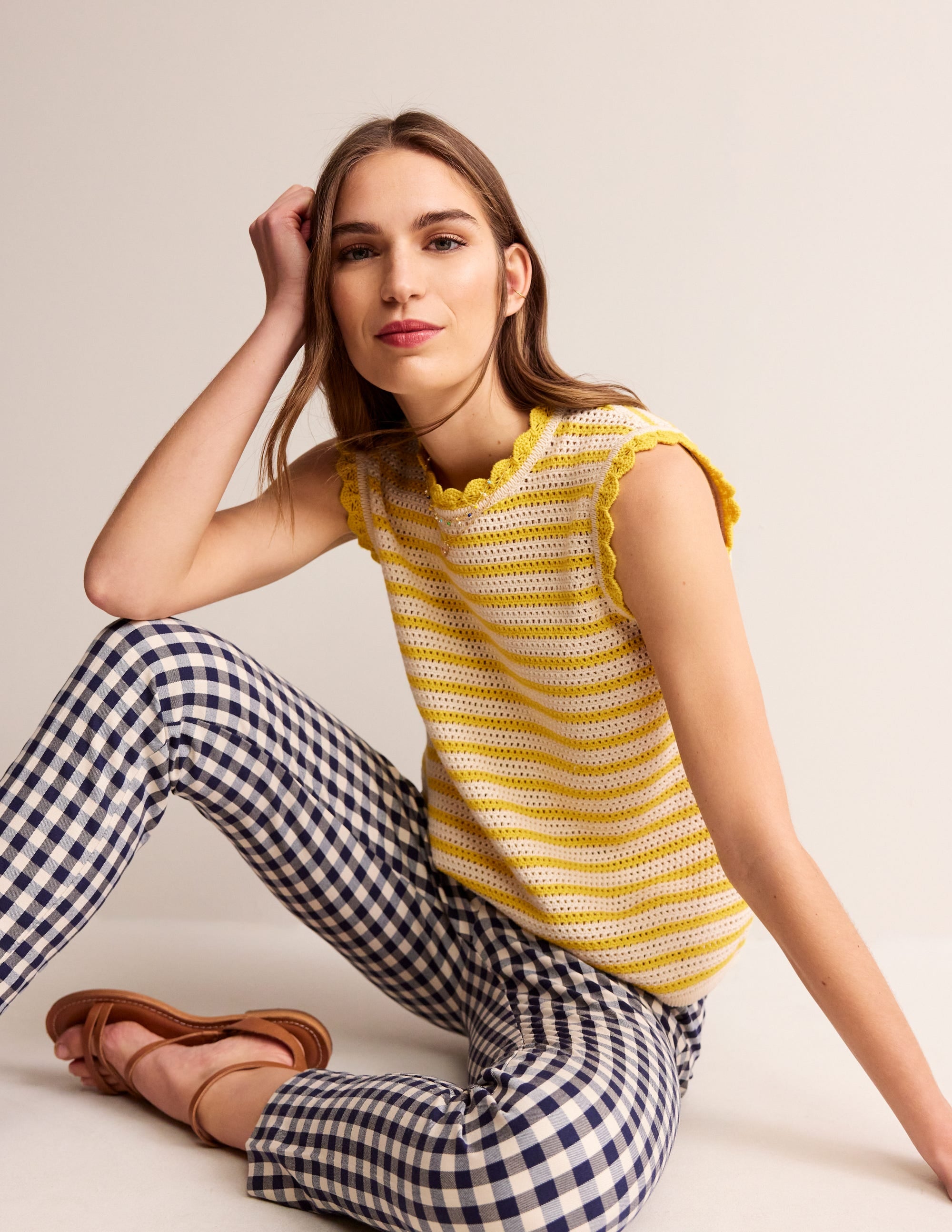 Textured Scallop Tank-Ivory/ Mimosa Yellow - Image 1