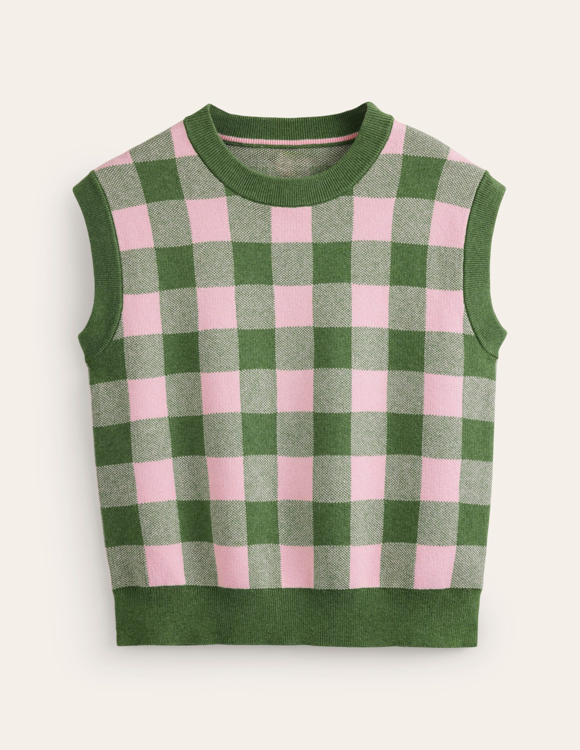 Gingham Tank-Rich Emerald, Blossom Pink - Image 6