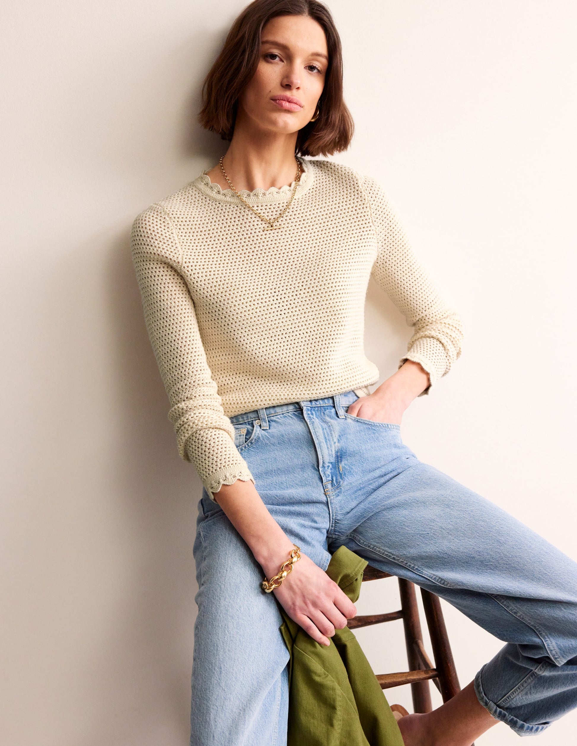 Textured Scallop Jumper-Warm Ivory-4