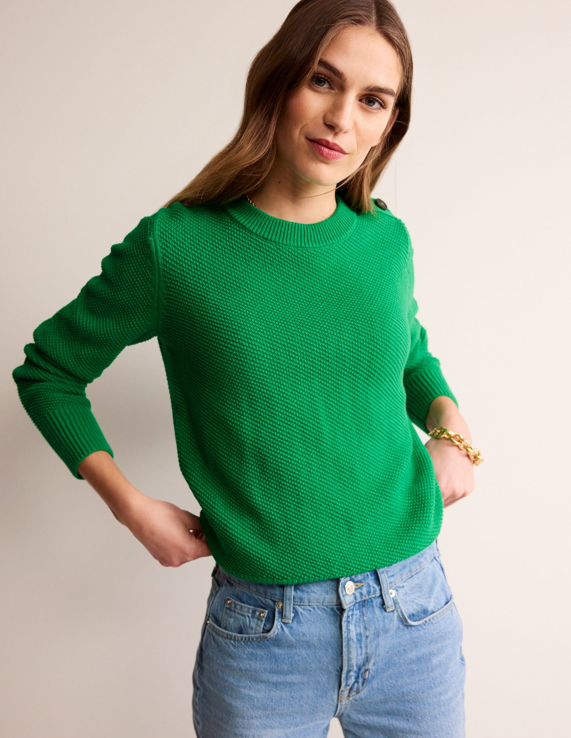 Button Detail Stitch Jumper-Bright Green-1