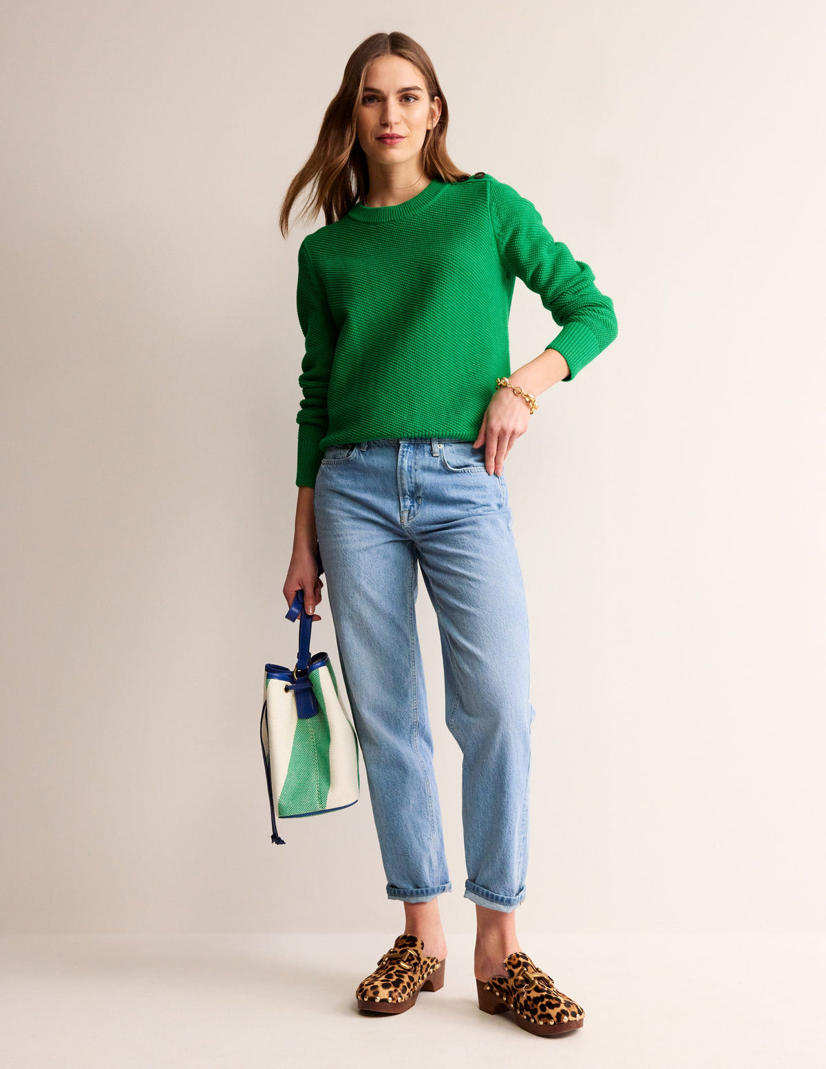 Button Detail Stitch Jumper-Bright Green - Image 4