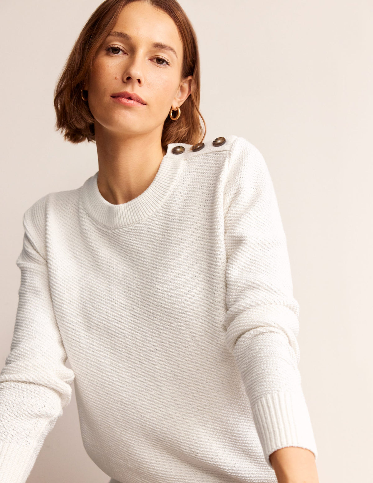 Button Detail Stitch Jumper-Warm Ivory-1