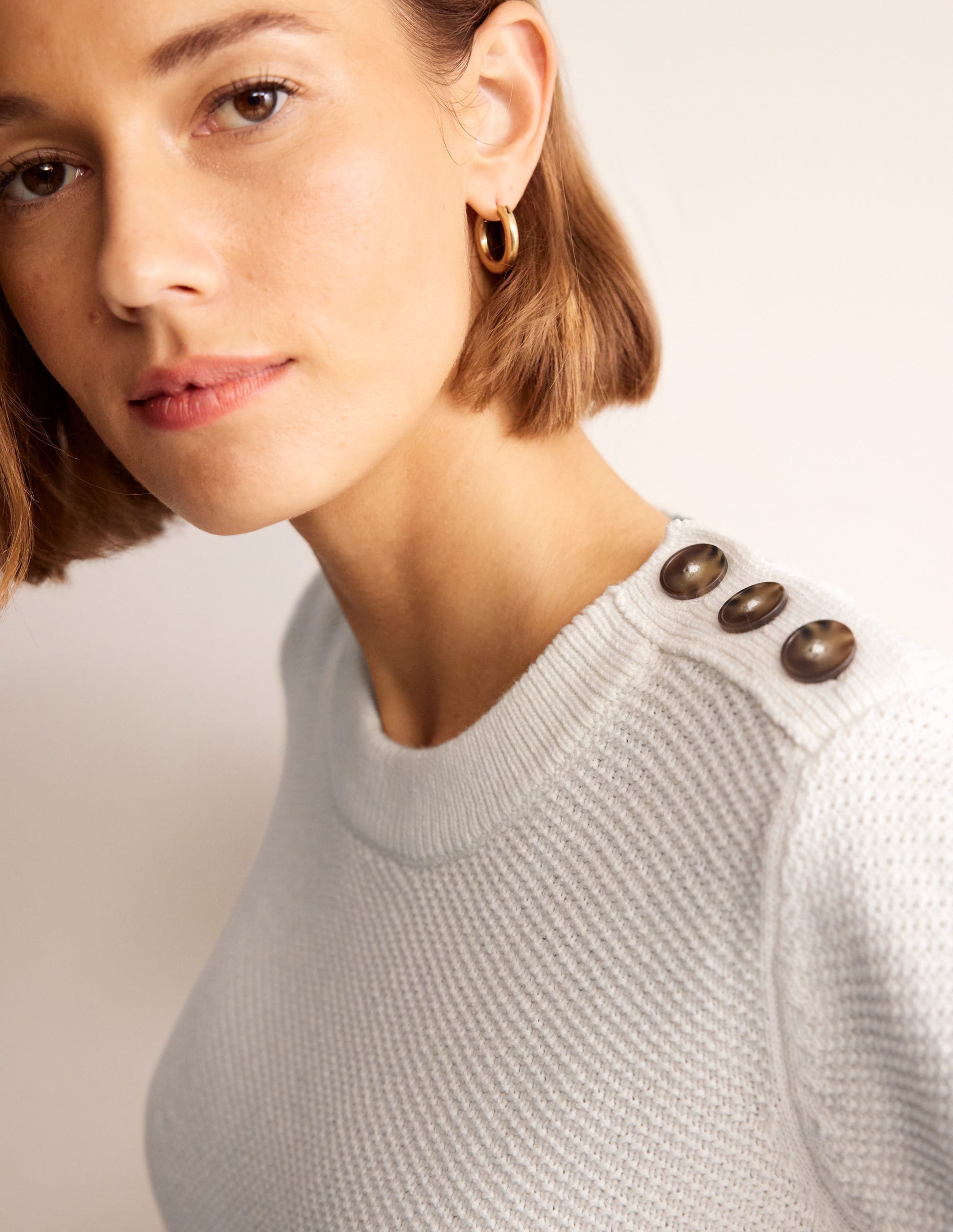 Button Detail Stitch Jumper-Warm Ivory-3