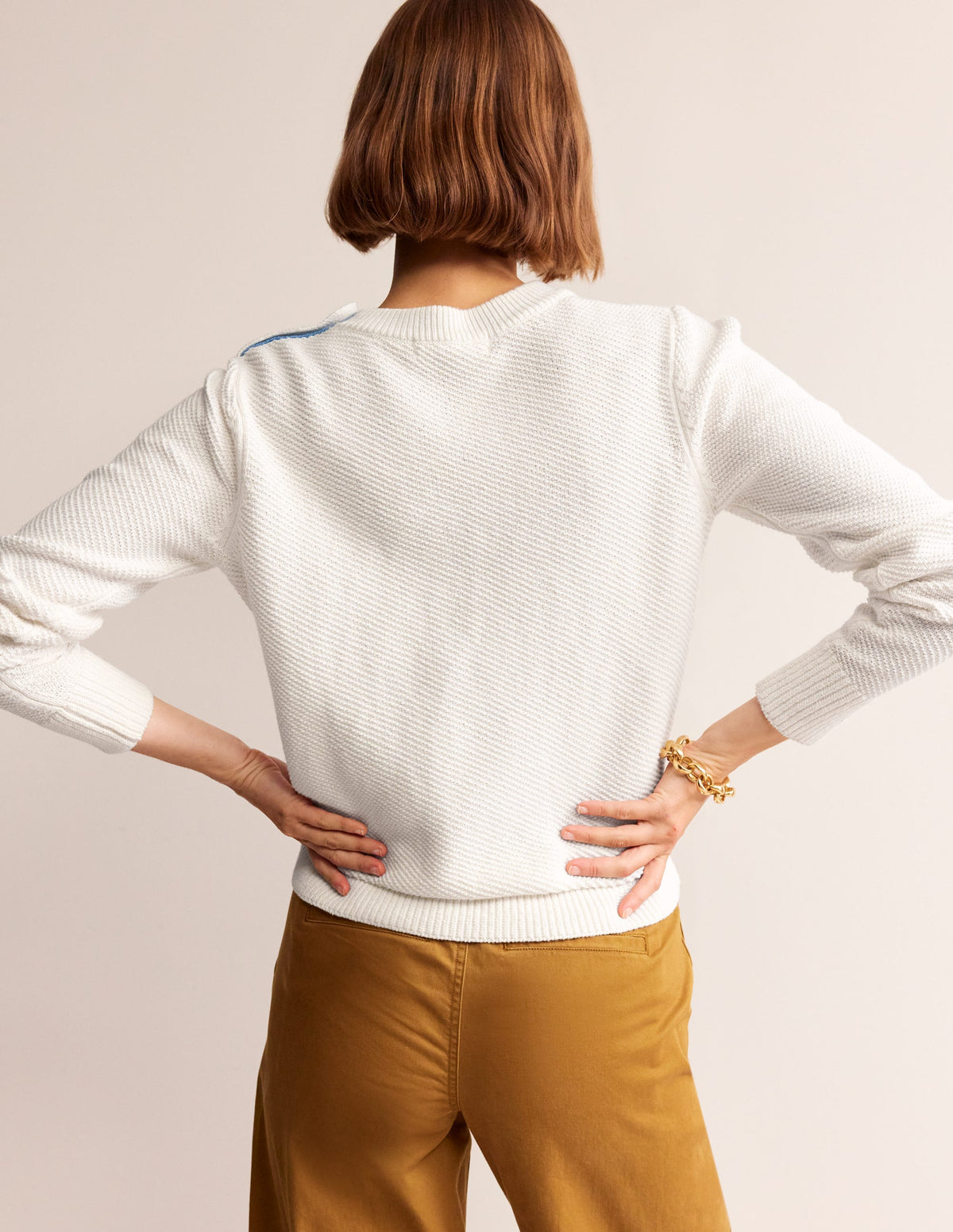 Button Detail Stitch Jumper-Warm Ivory - Image 4