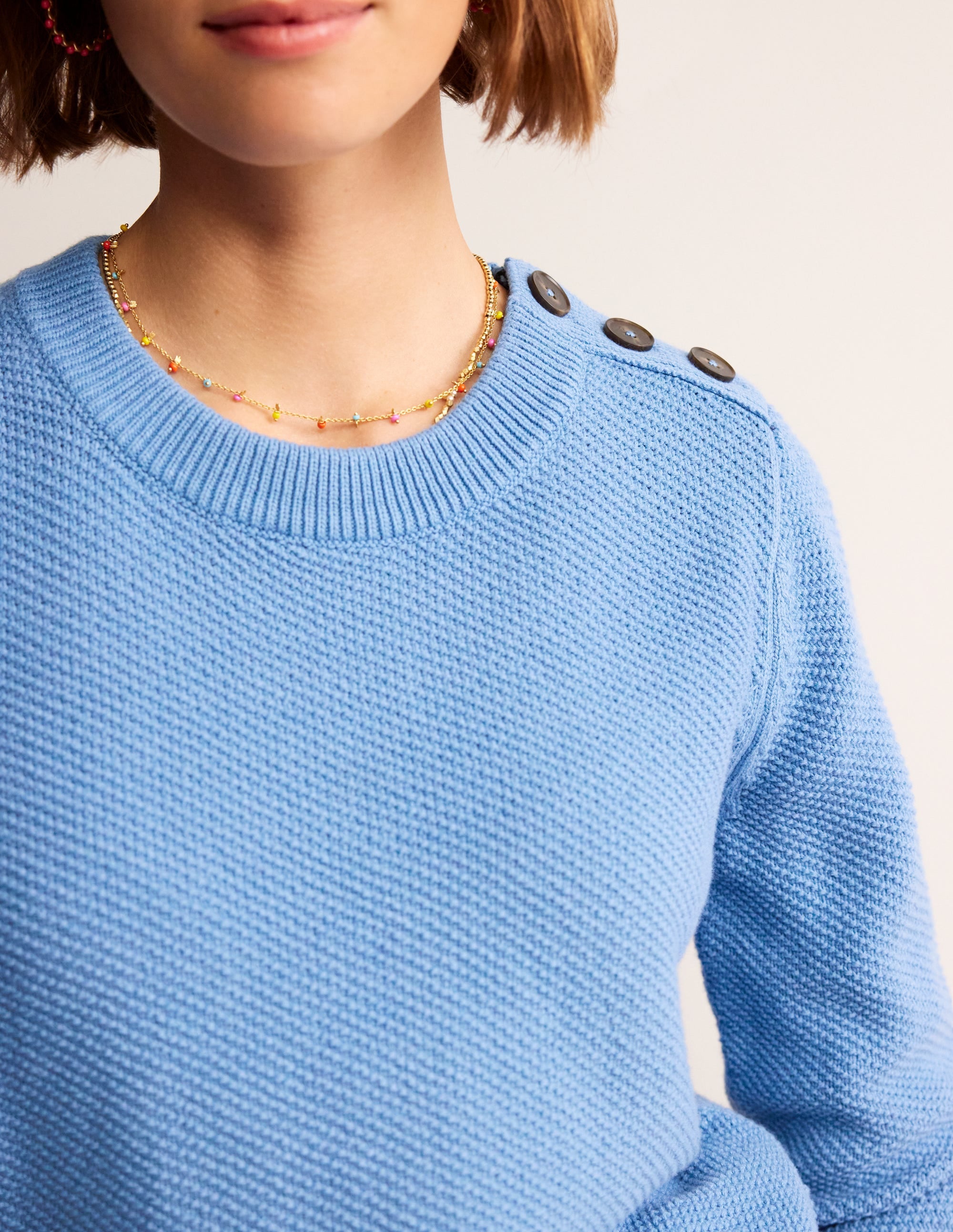Button Detail Stitch Jumper-Porcelain Blue - Image 2