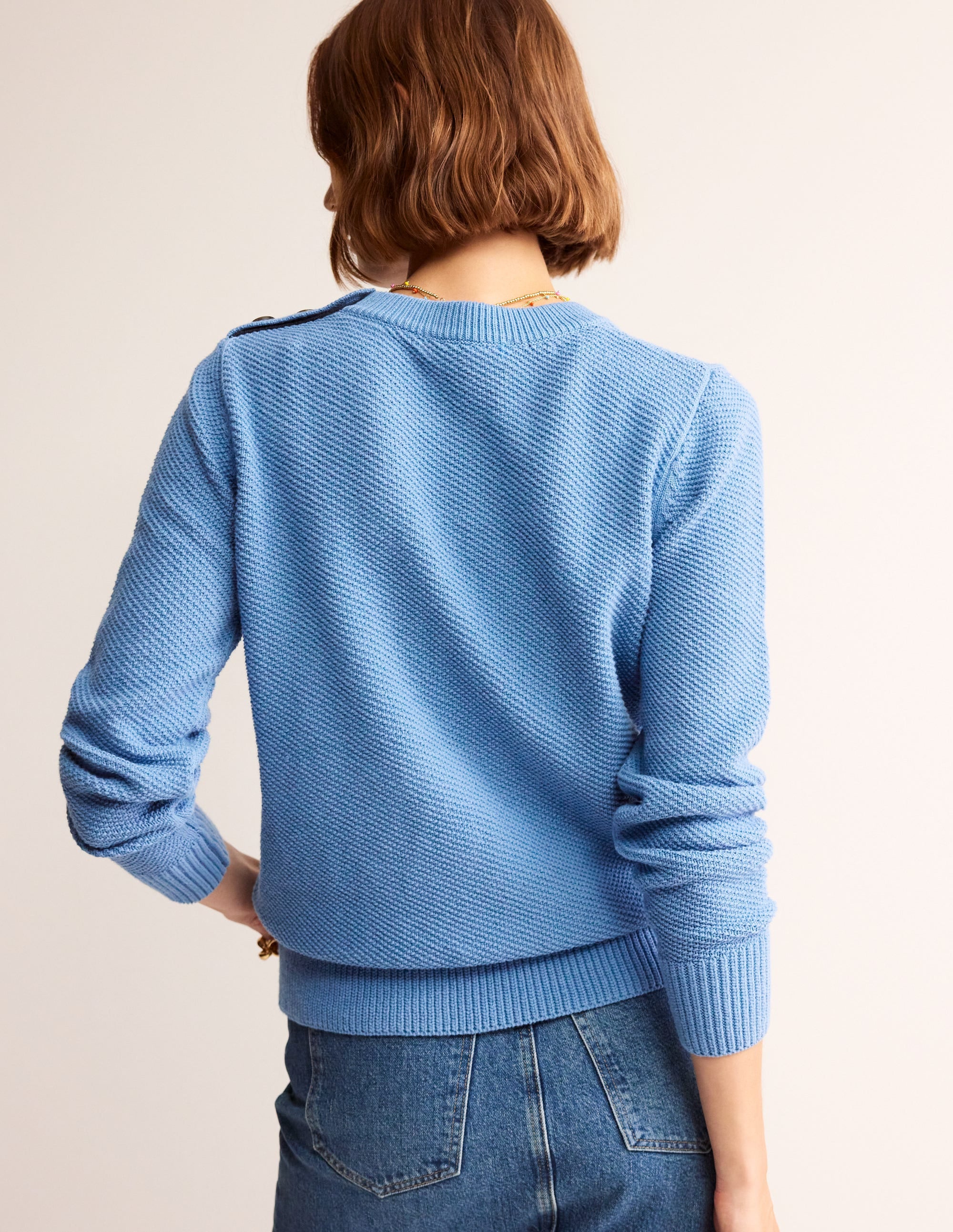 Button Detail Stitch Jumper-Porcelain Blue - Image 3