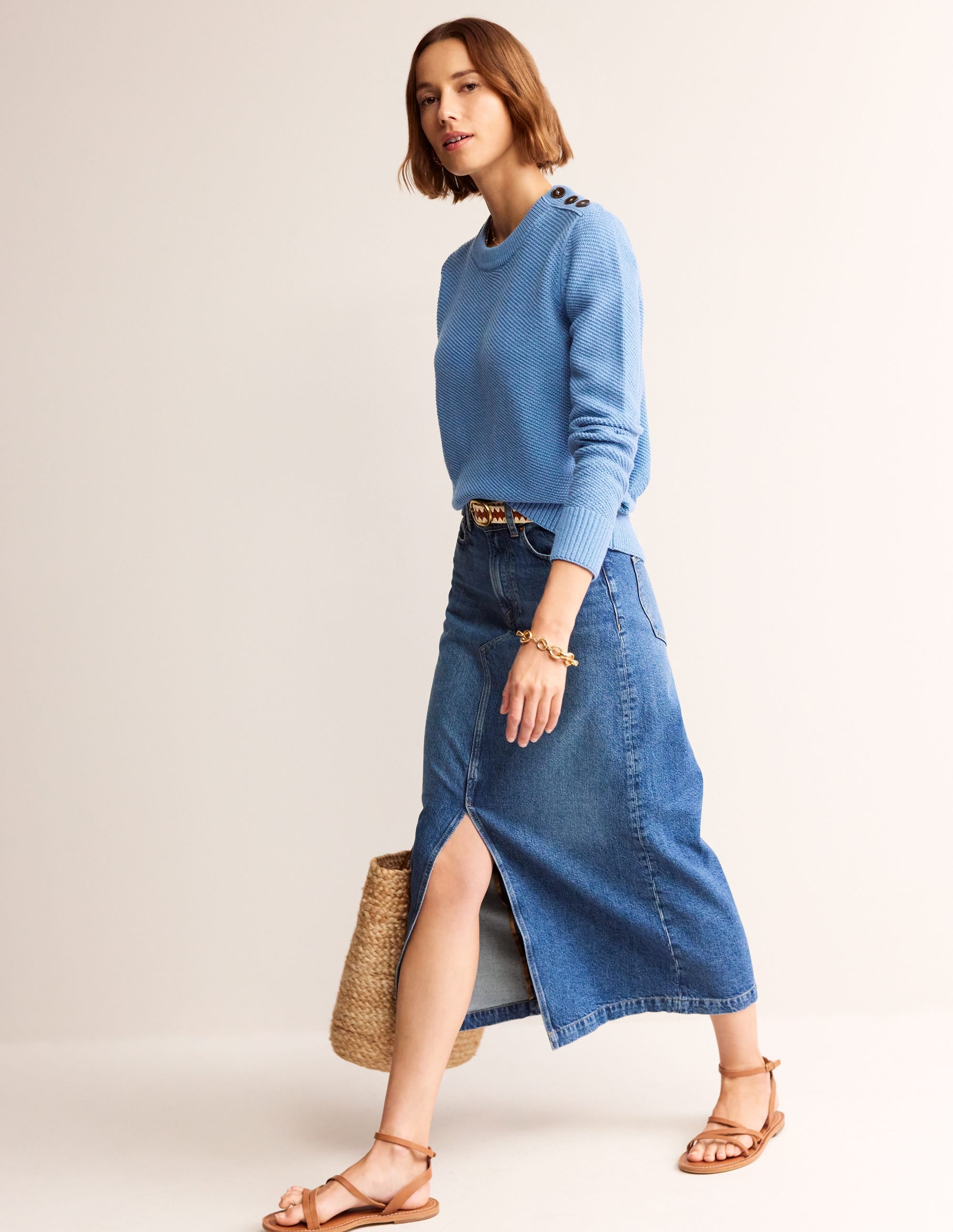 Button Detail Stitch Jumper-Porcelain Blue - Image 4