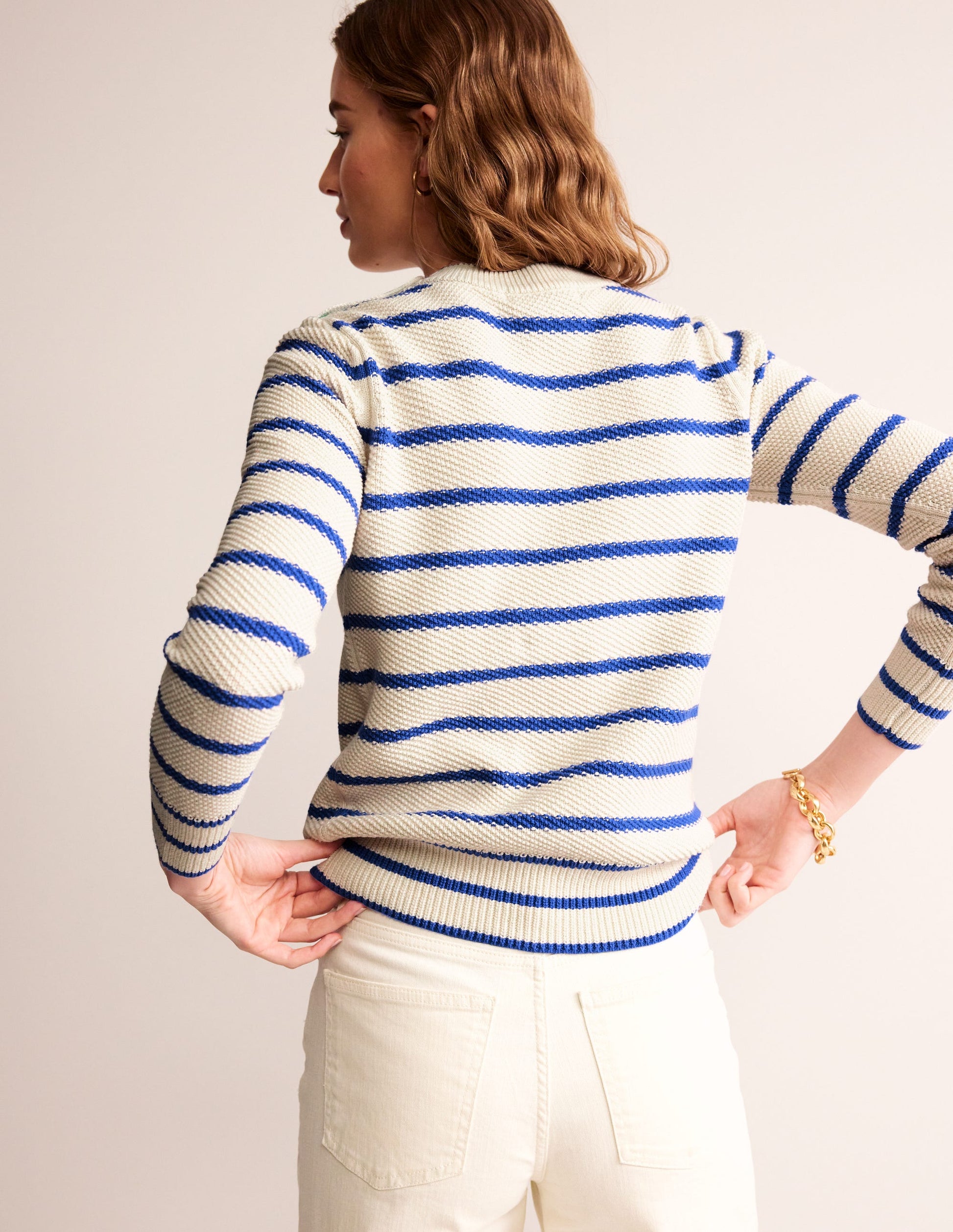 Button Detail Stitch Jumper-Warm Ivory, Island Sapphire-3