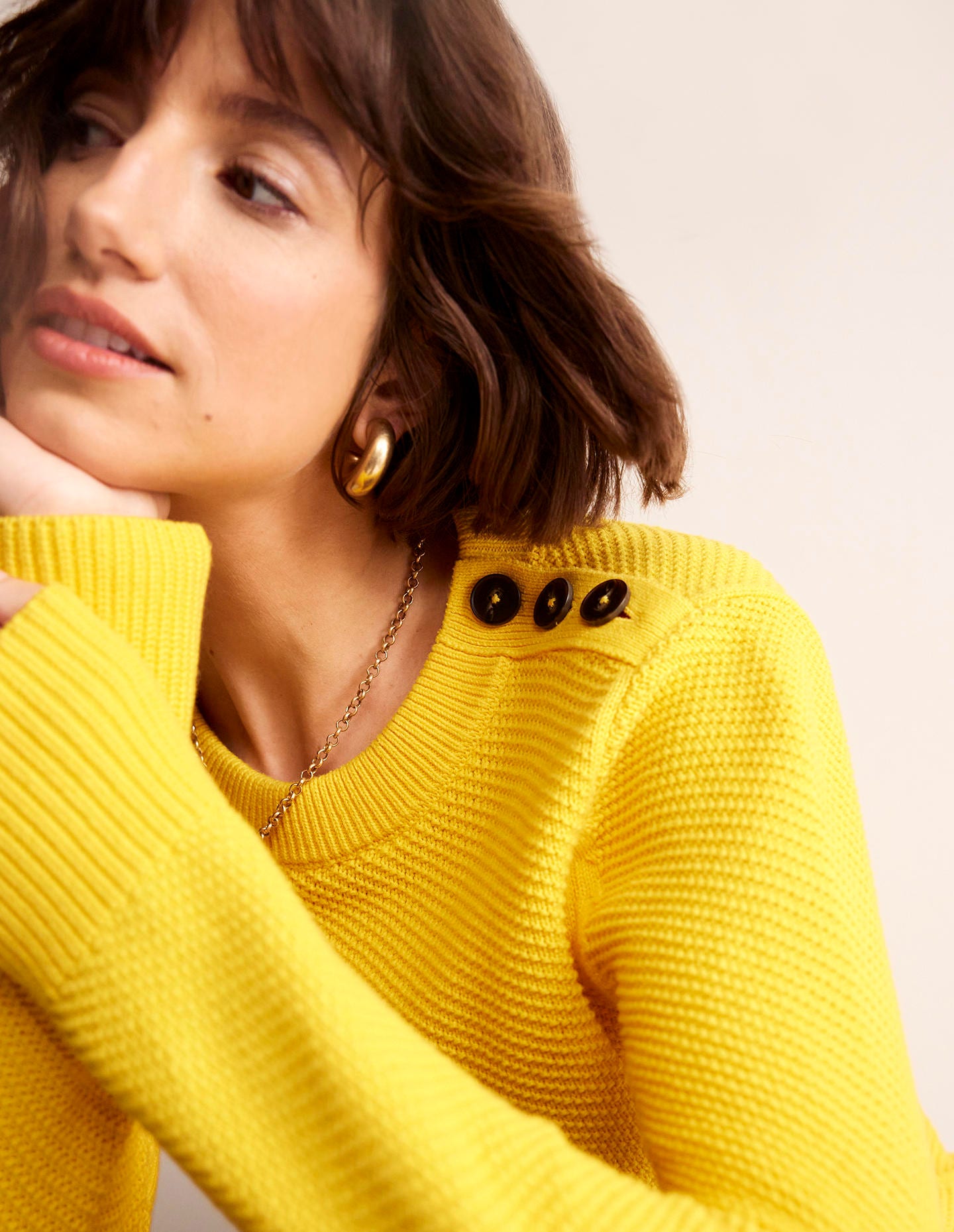 Button Detail Stitch Jumper-Super Lemon Yellow - Image 1
