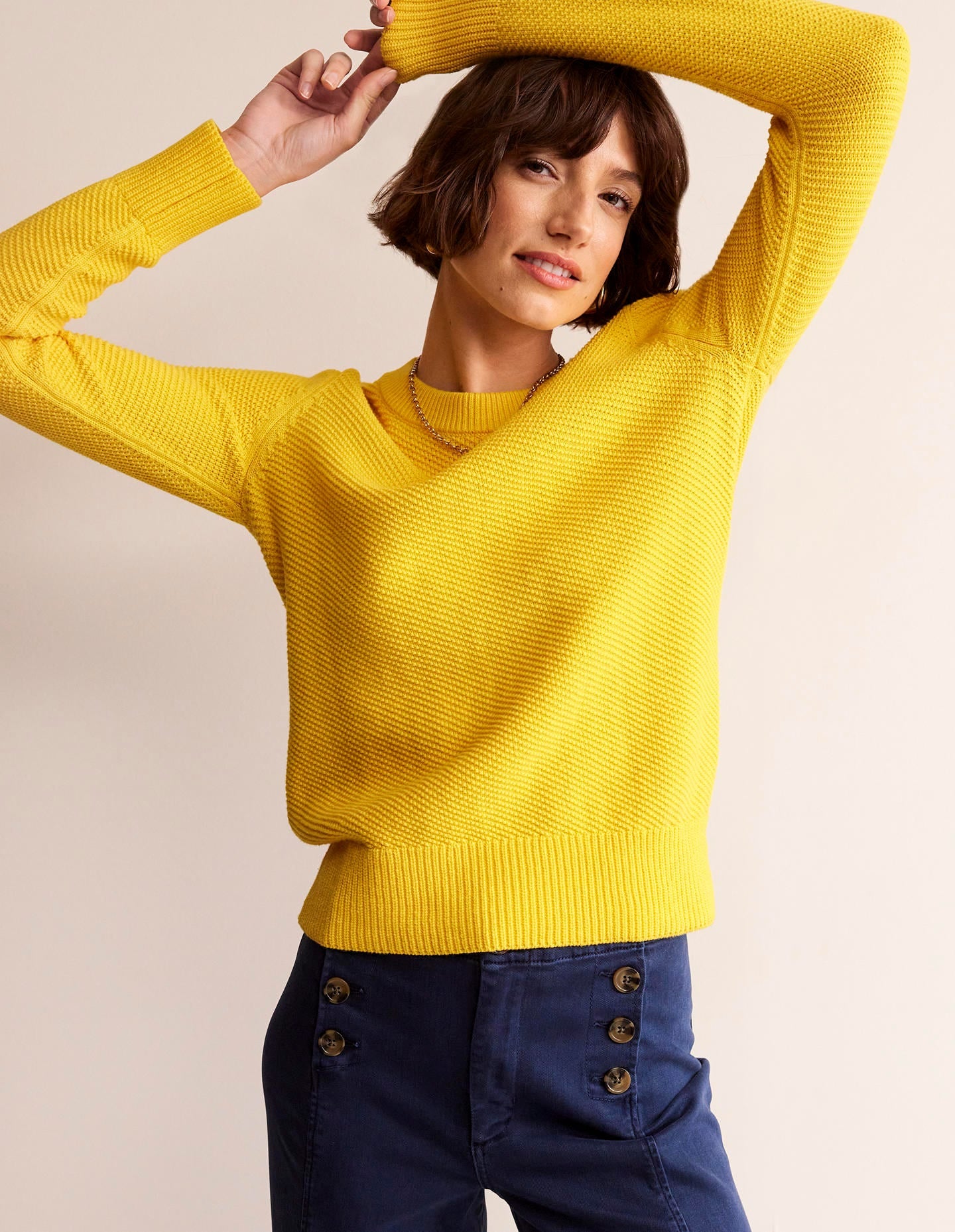 Button Detail Stitch Jumper-Super Lemon Yellow - Image 4