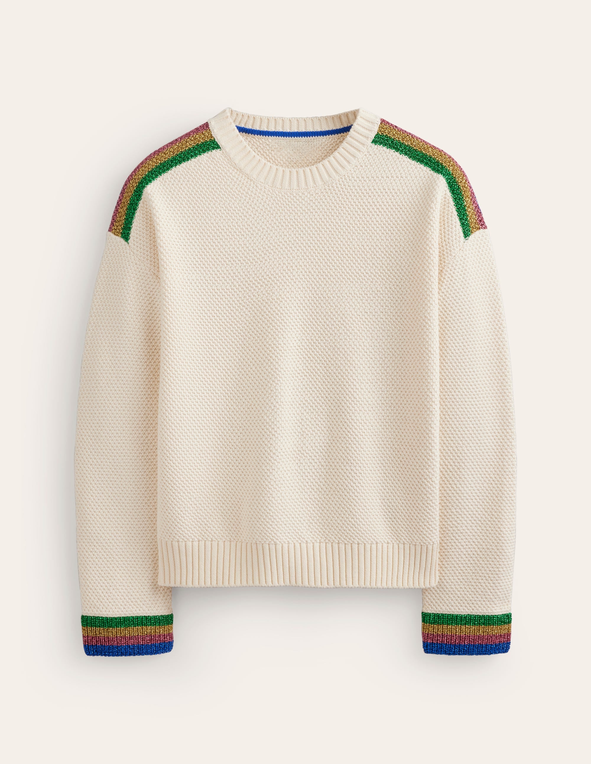 Metallic Stripe Jumper-Warm Ivory - Image 6