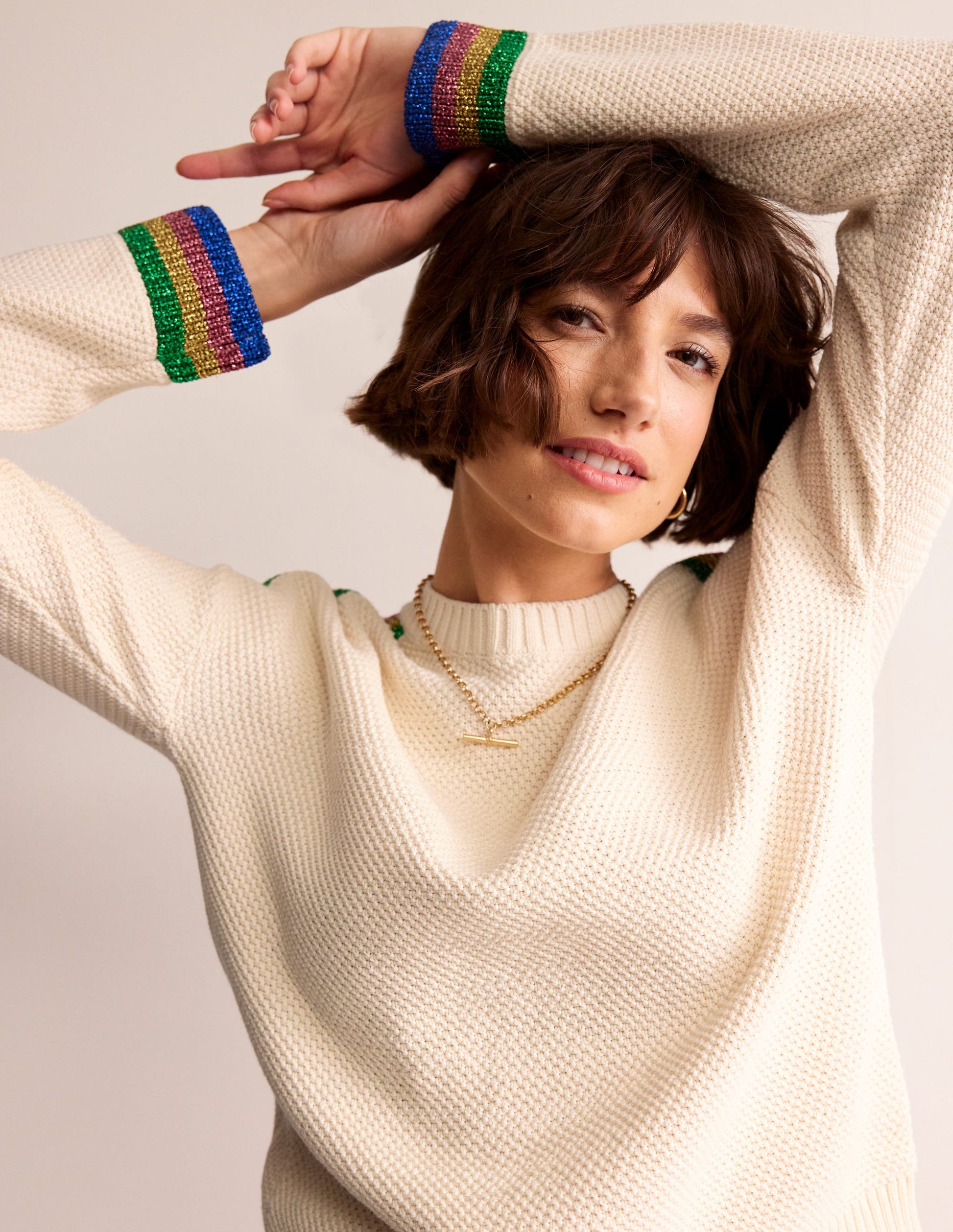 Metallic Stripe Jumper-Warm Ivory-1