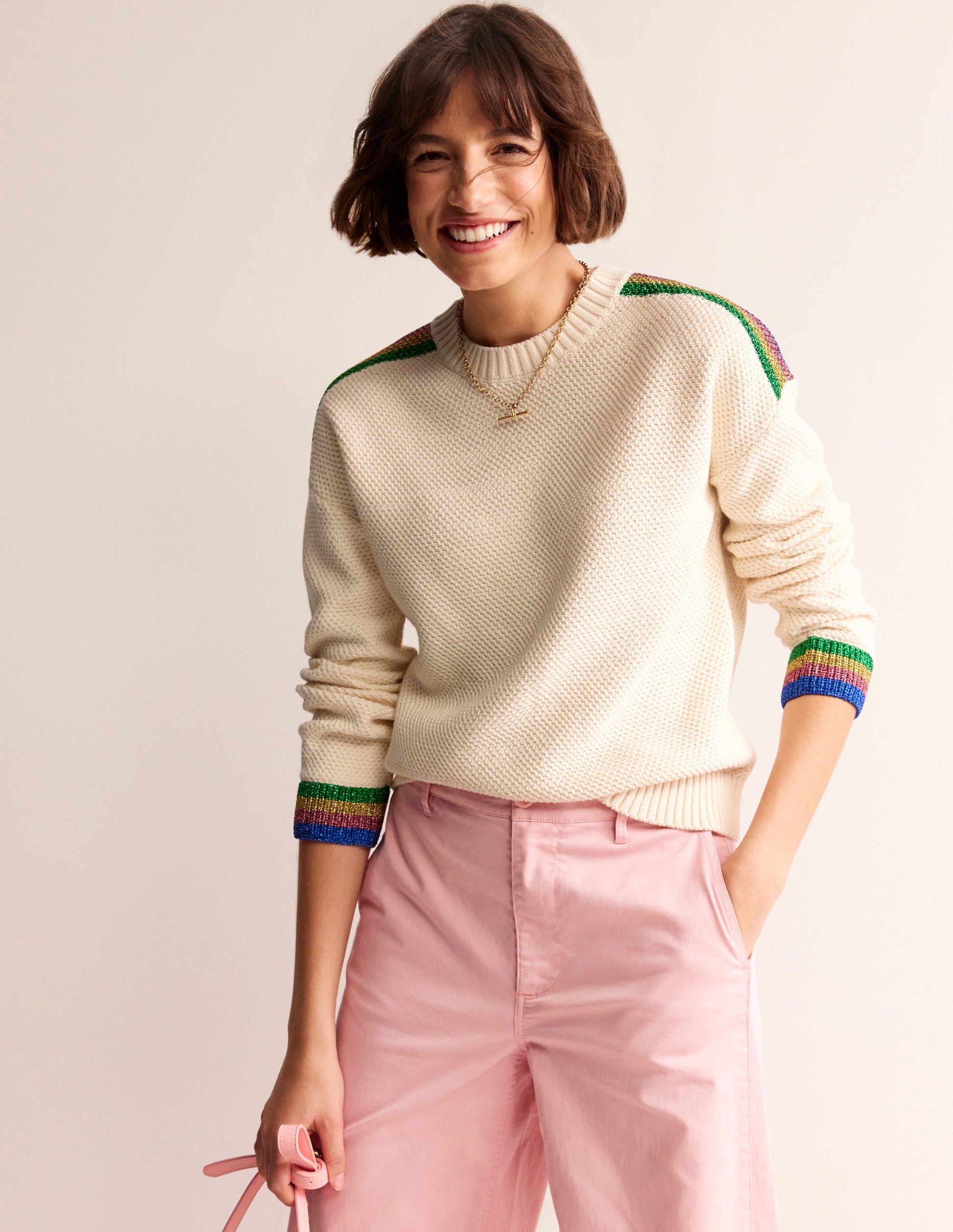 Metallic Stripe Jumper-Warm Ivory-2