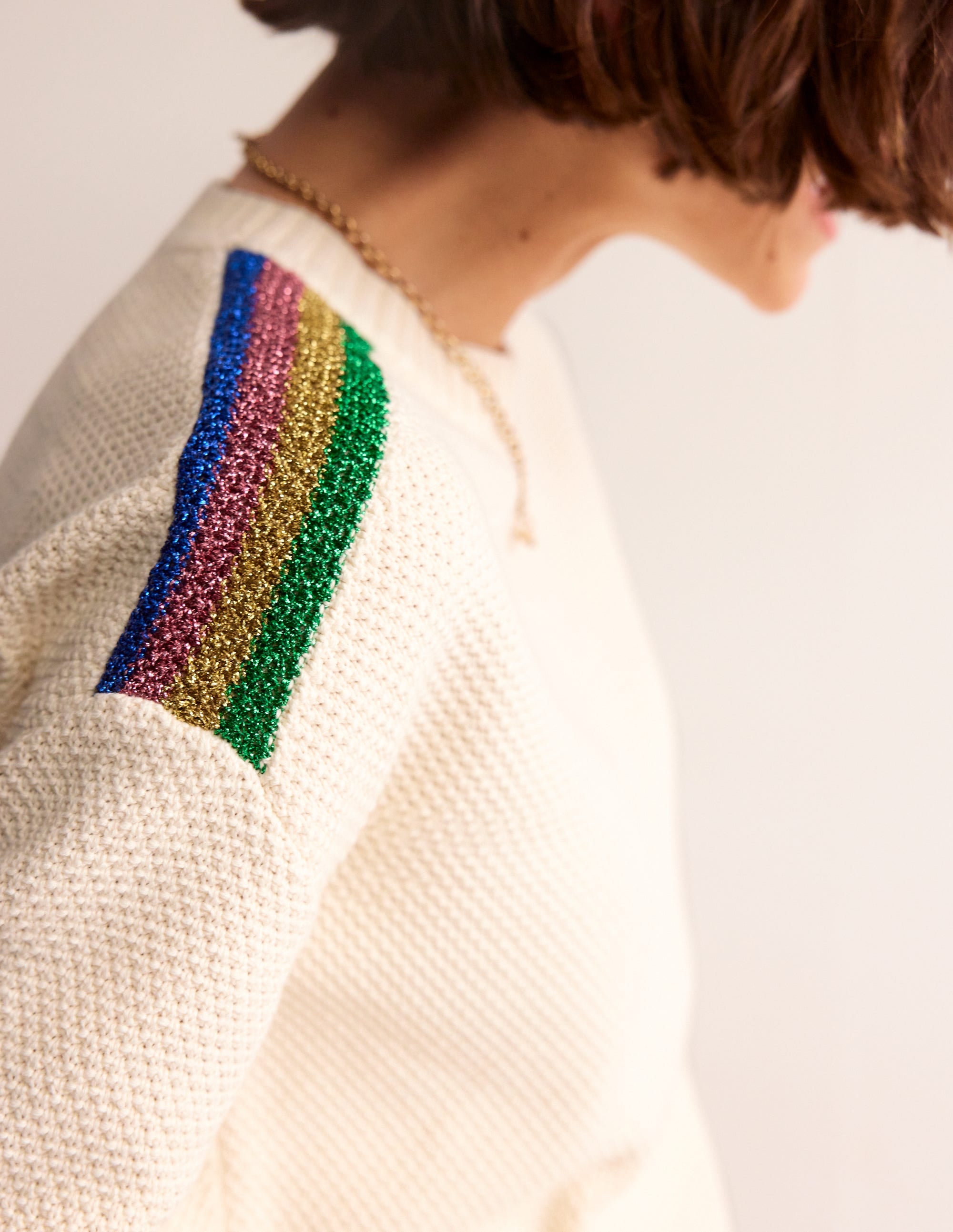 Metallic Stripe Jumper-Warm Ivory - Image 3