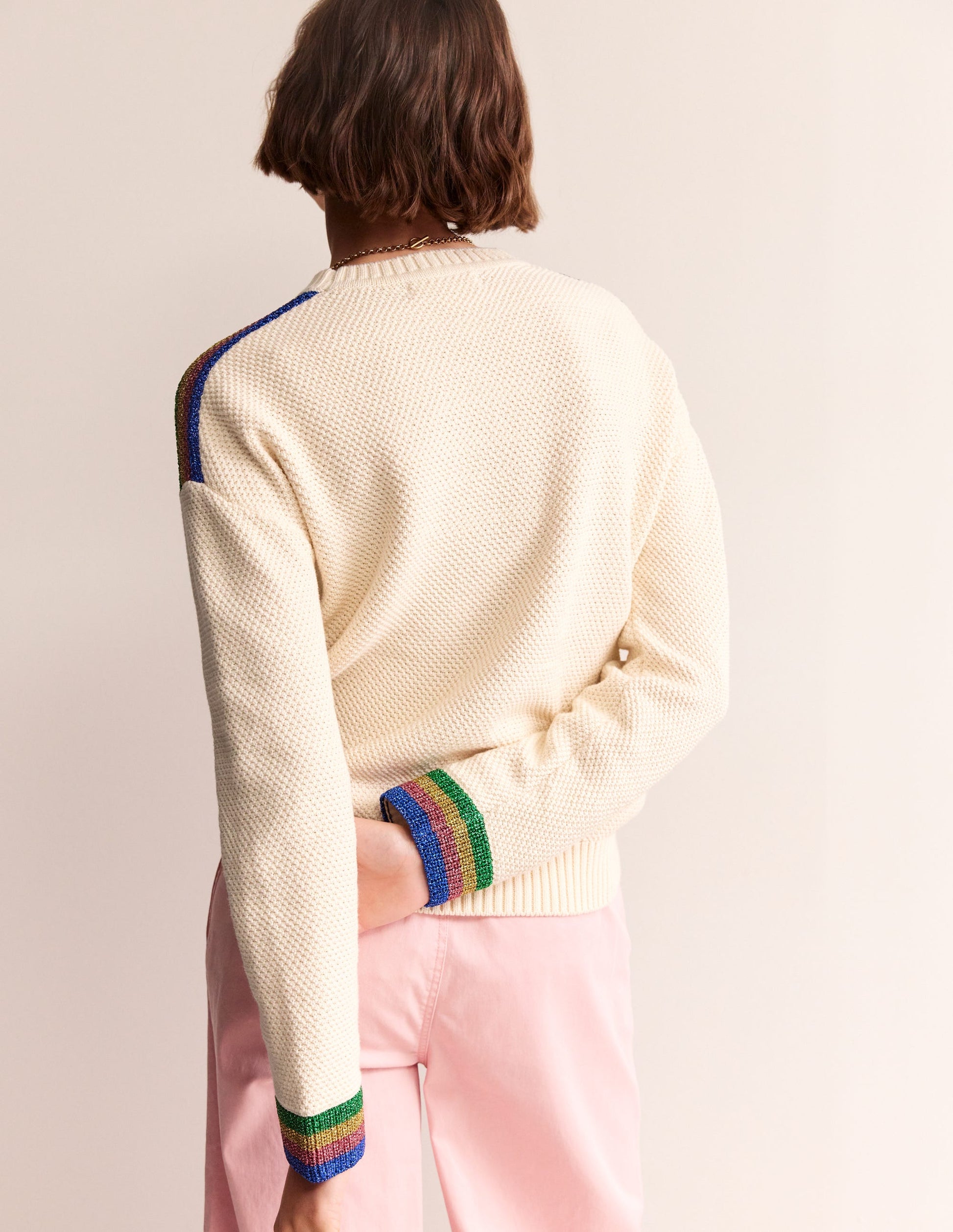 Metallic Stripe Jumper-Warm Ivory-4