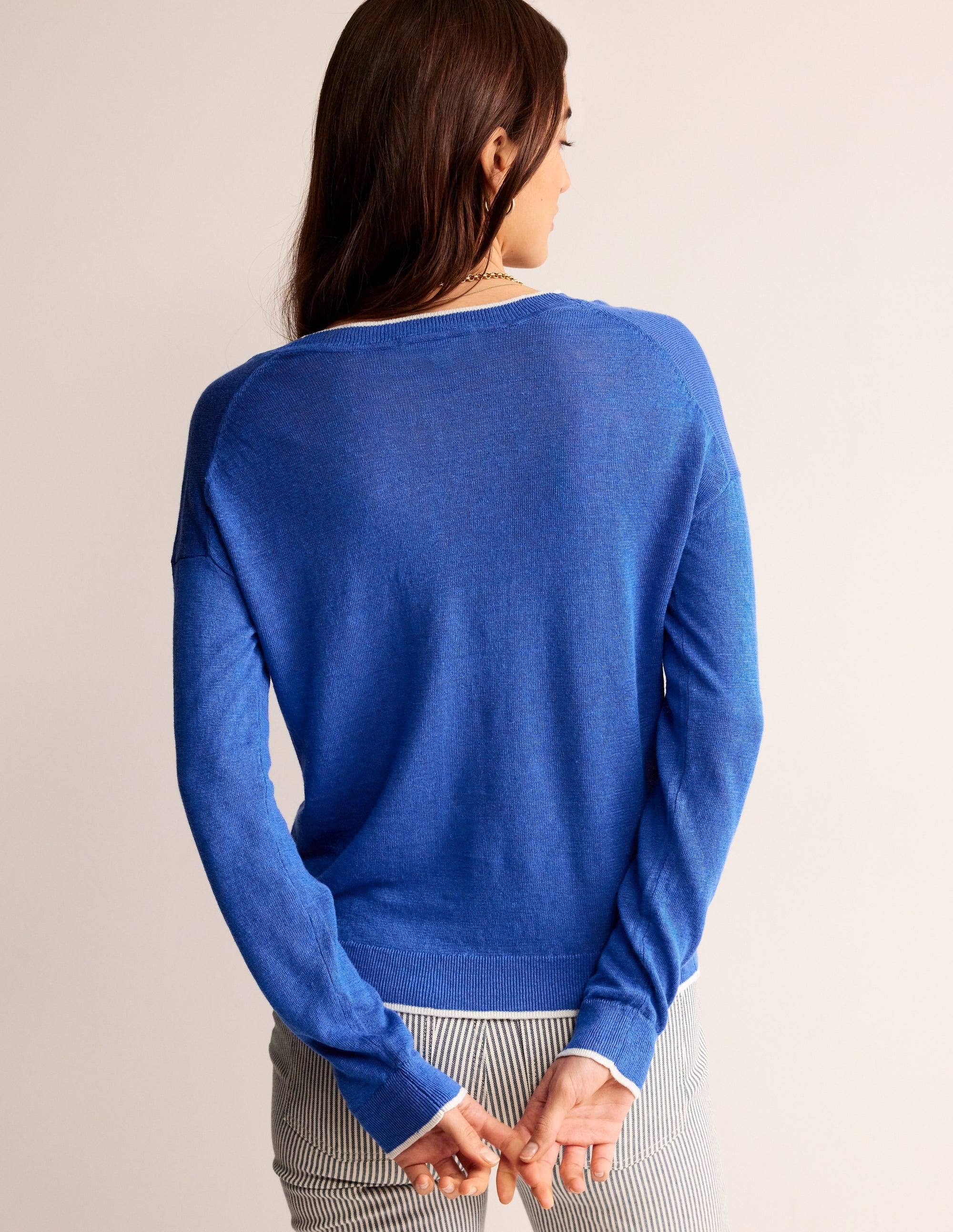 Maggie V-Neck Linen Cardigan-Mariner Blue - Image 3