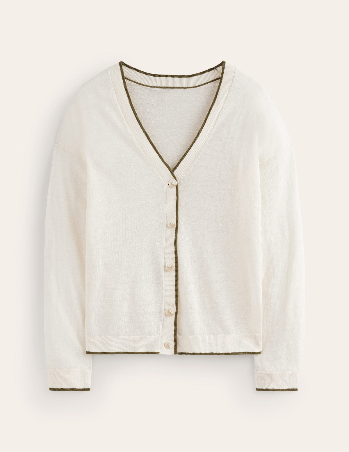Maggie V-Neck Linen Cardigan-Warm Ivory - Image 5