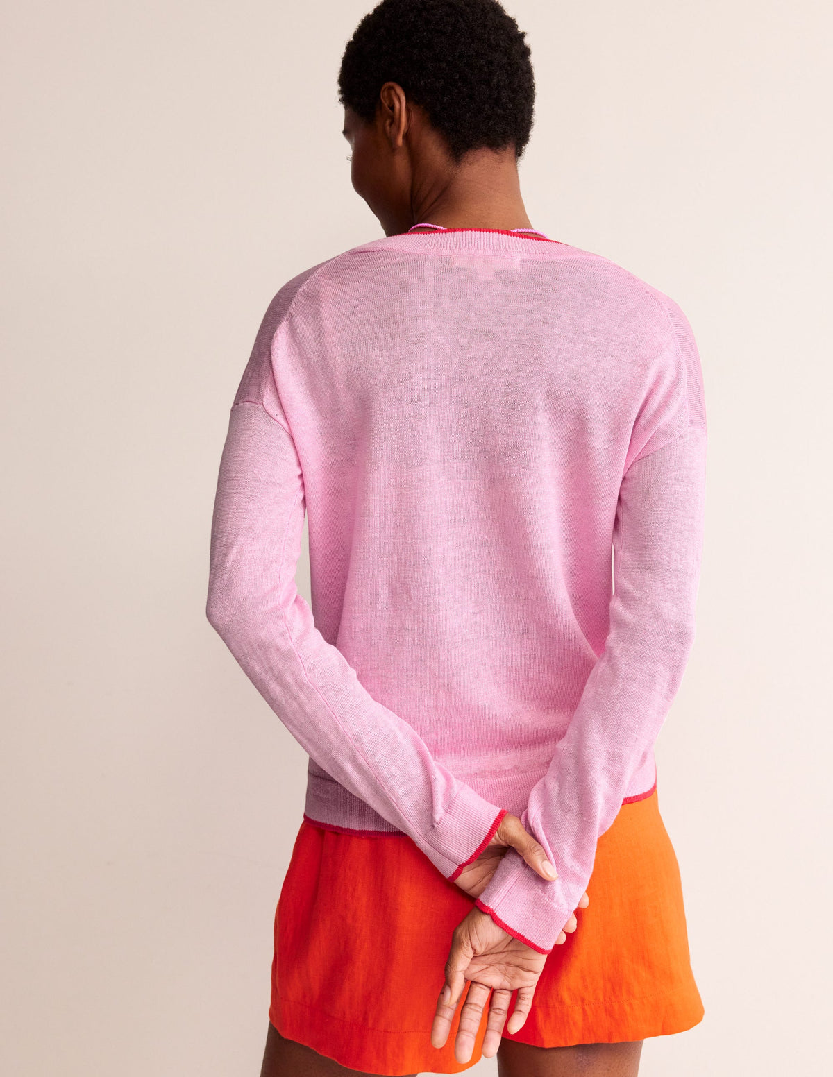 Maggie V-Neck Linen Cardigan-Sweet Lilac Pink - Image 3