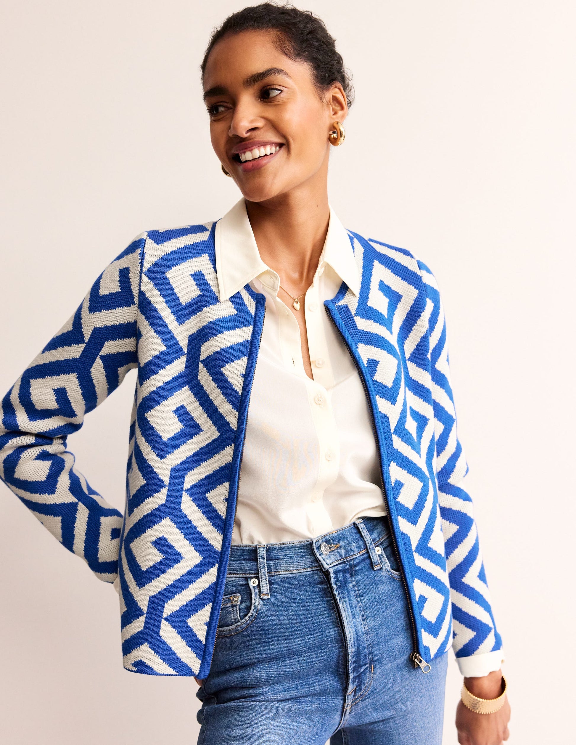 Jacquard Zip Up Cardigan-Mariner Blue, Maze-1