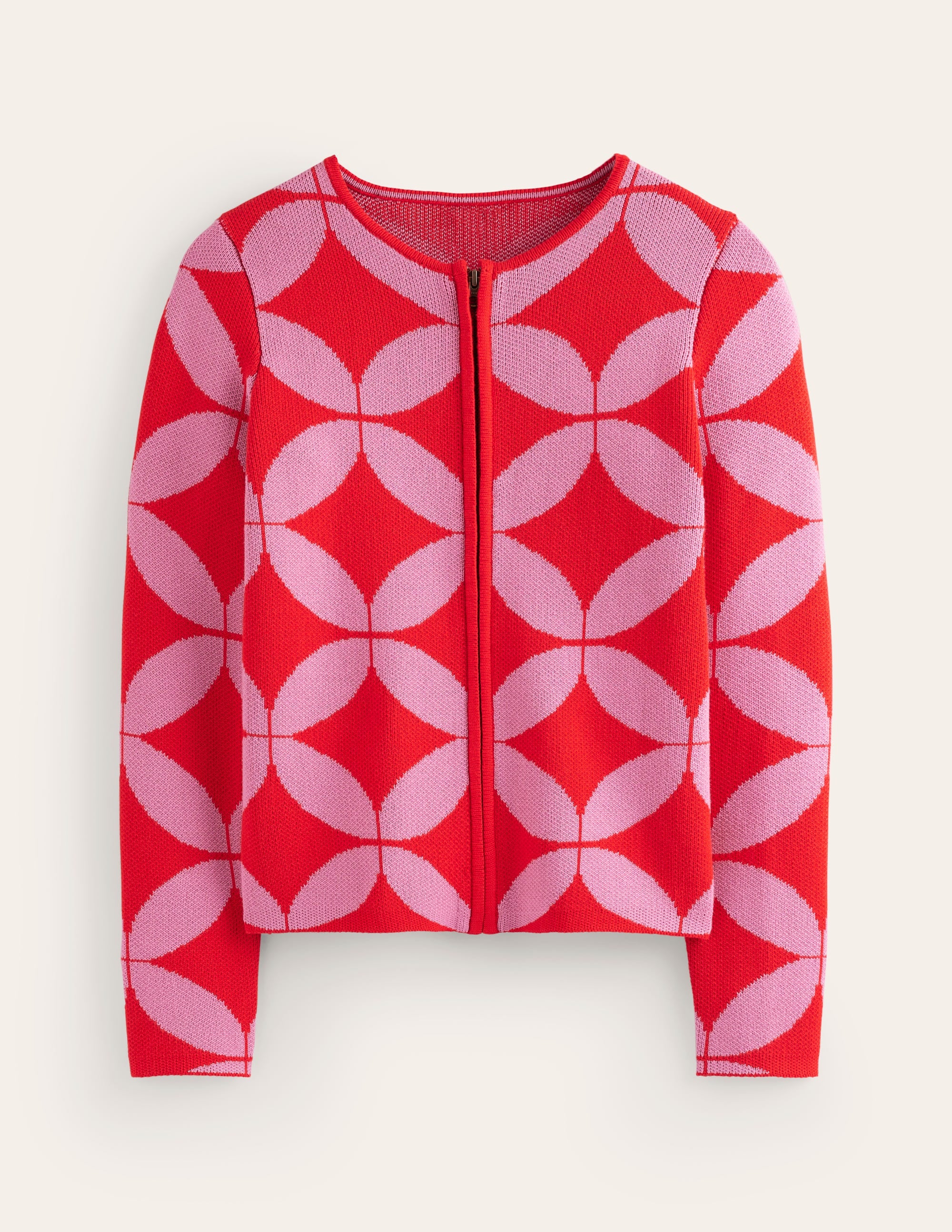 Jacquard Zip Up Cardigan-Ruby Red, Diamond Terrace - Image 5