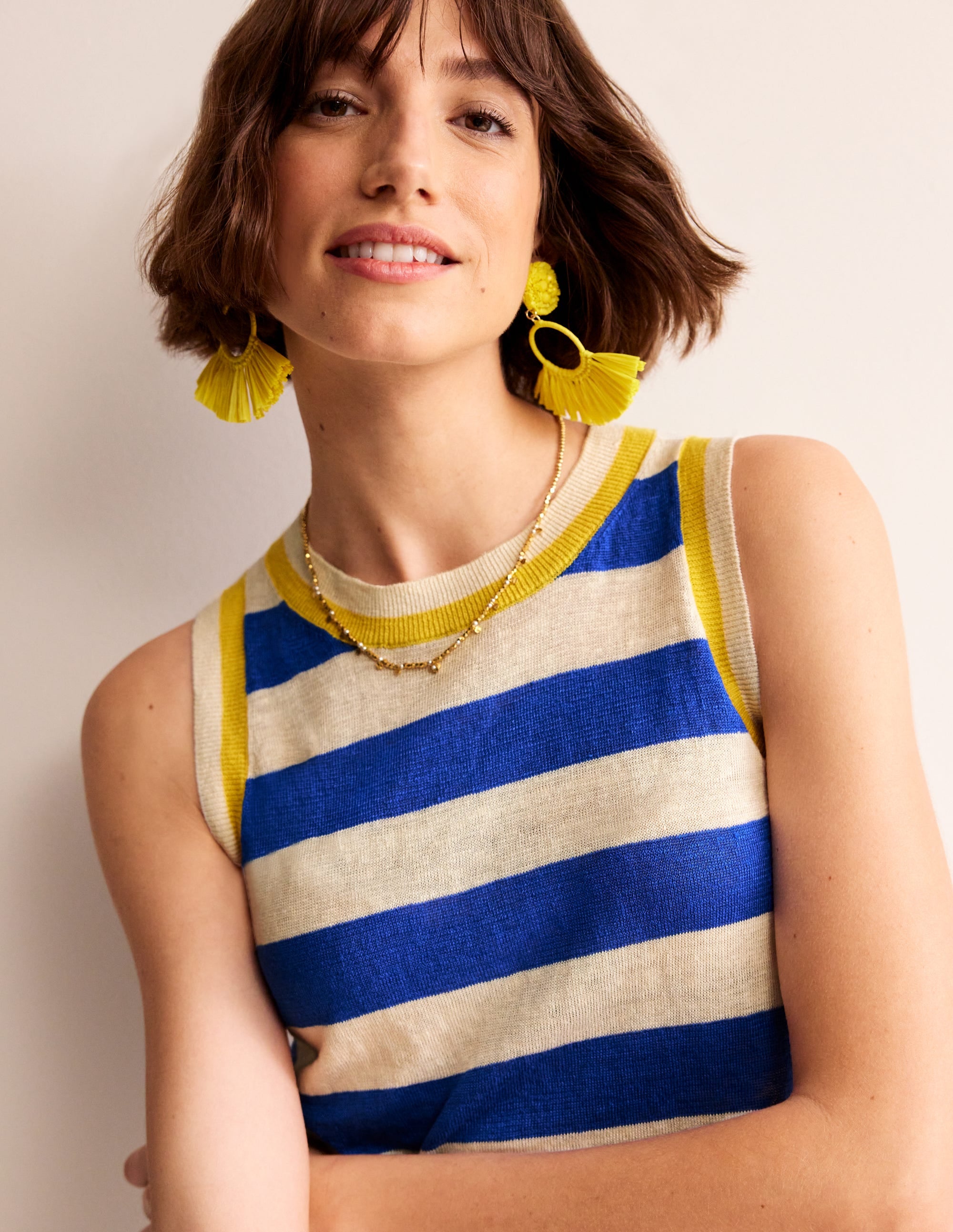 Maggie Linen Tank-Mariner Blue/ Warm Ivory - Image 2