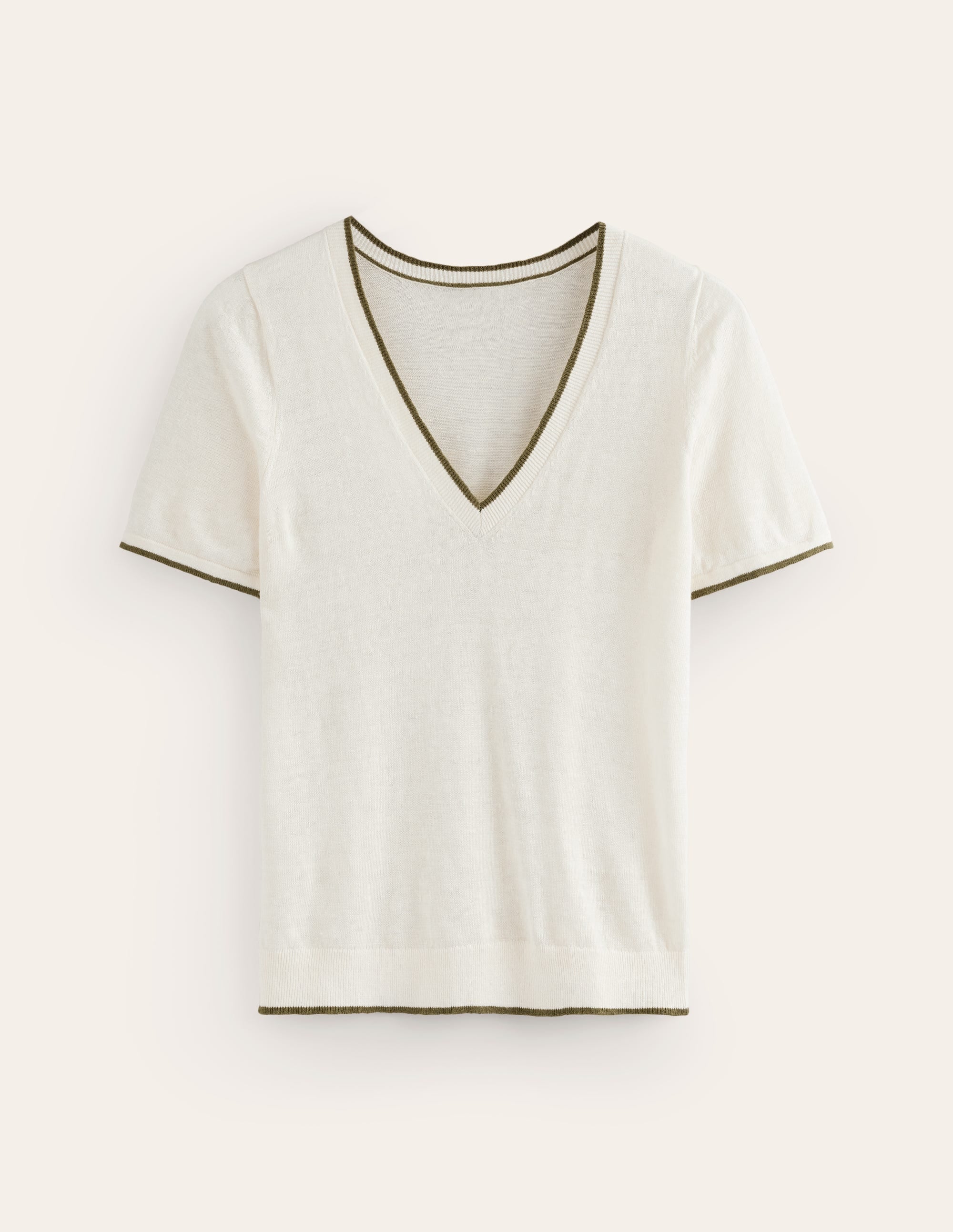 Maggie V-Neck Linen T-Shirt-Warm Ivory - Image 5